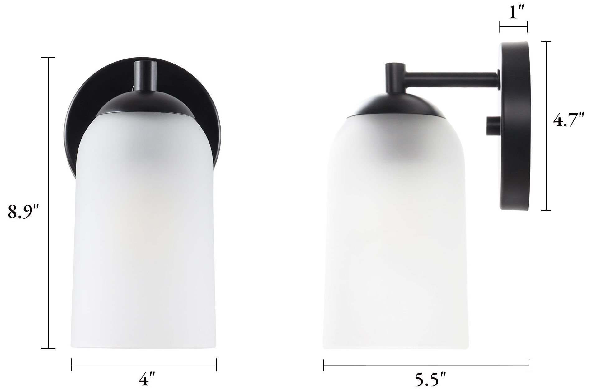 Image 2 Elara Modern Matte Black 1-Light Frosted Glass Wall Sconce more views