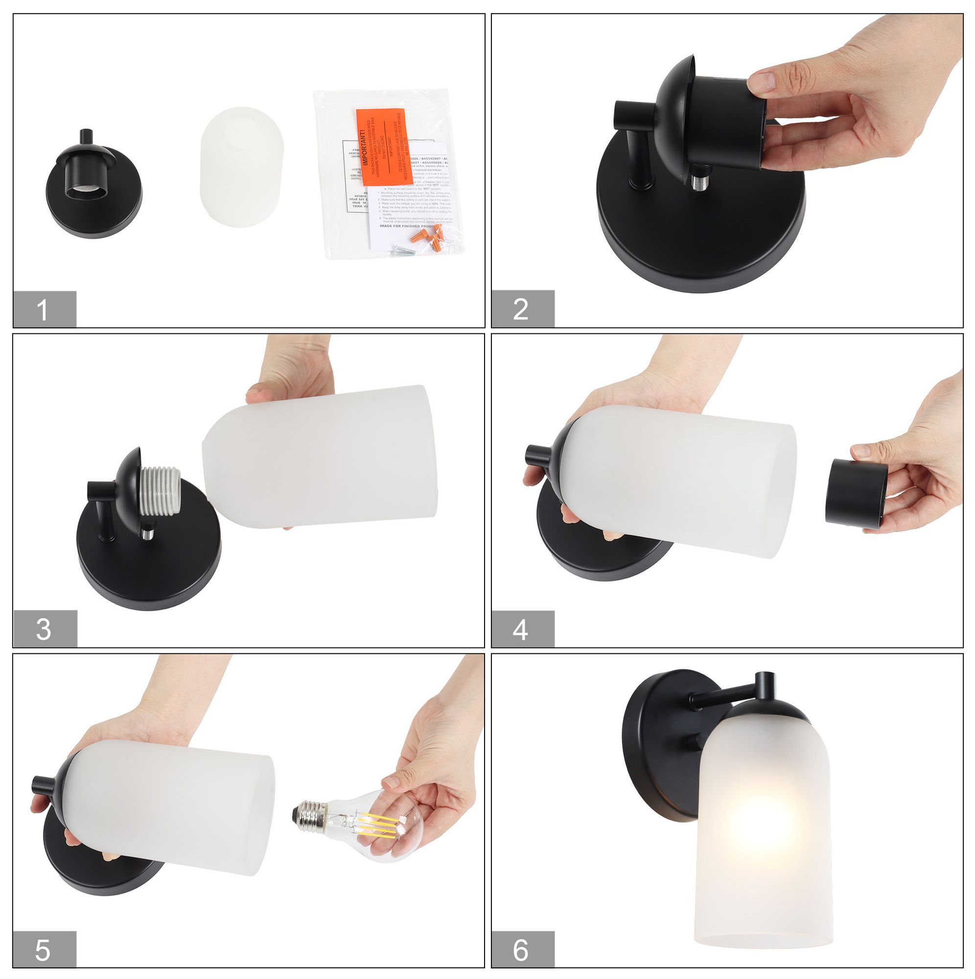 Image 4 Elara Modern Matte Black 1-Light Frosted Glass Wall Sconce more views
