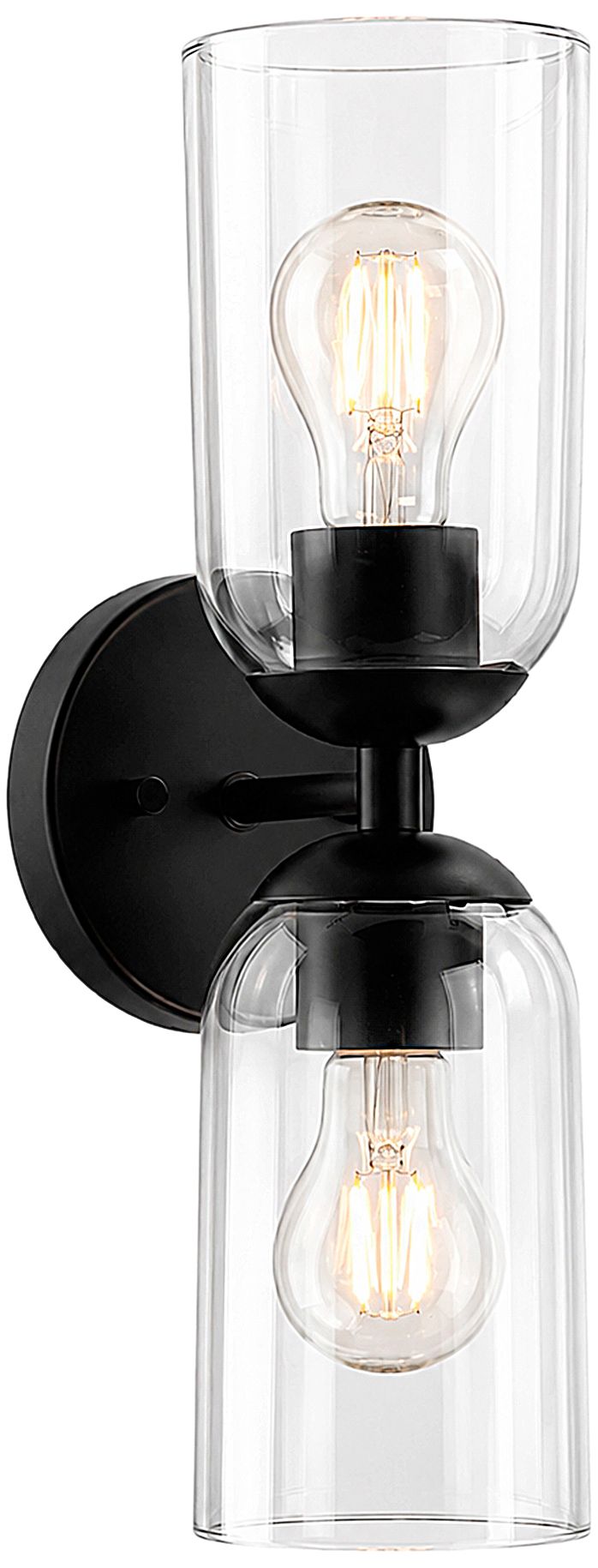 Thumbnail1 of Elara Modern Matte Black 2-Light Clear Glass Wall Sconce Vanity Light