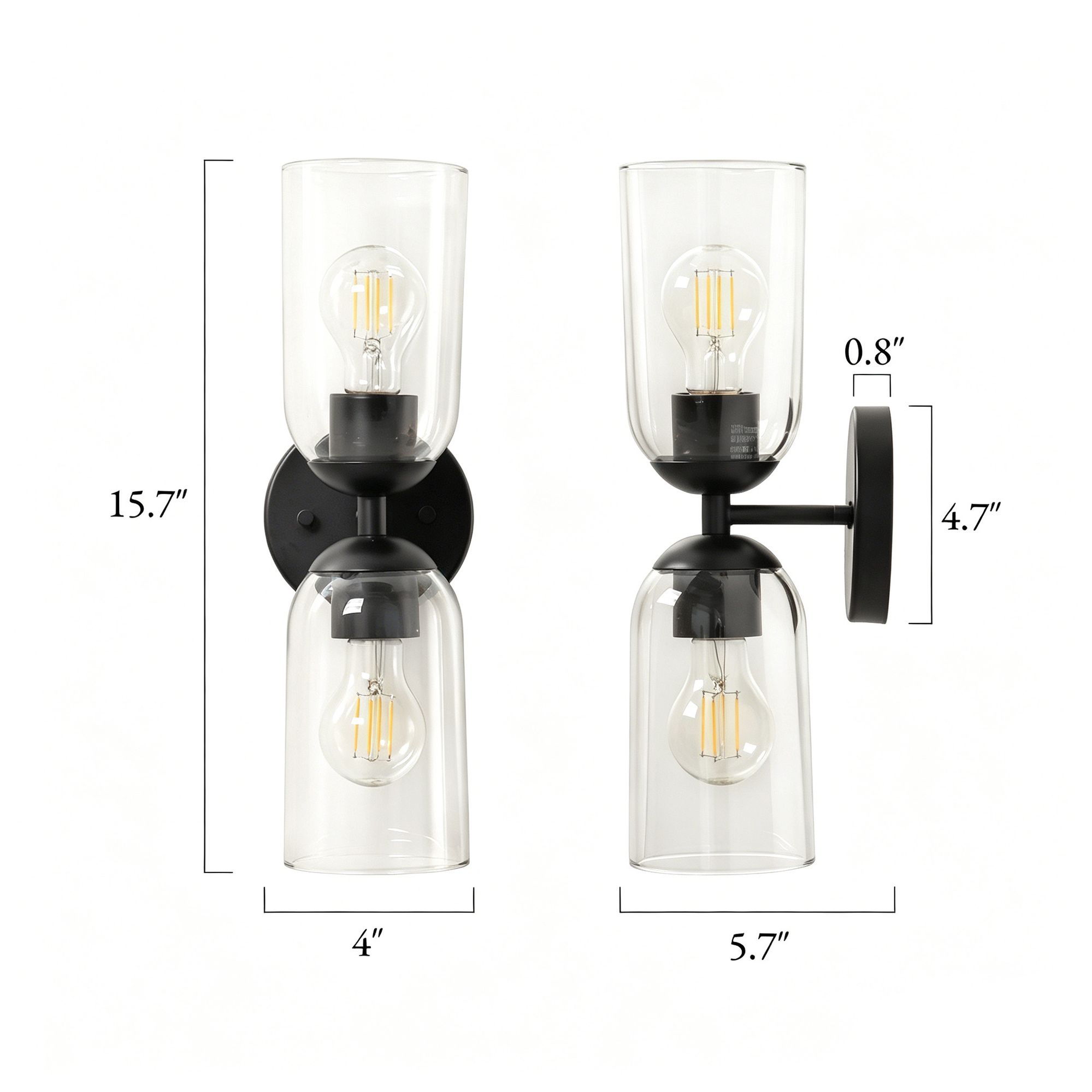 Thumbnail2 of Elara Modern Matte Black 2-Light Clear Glass Wall Sconce Vanity Light more views