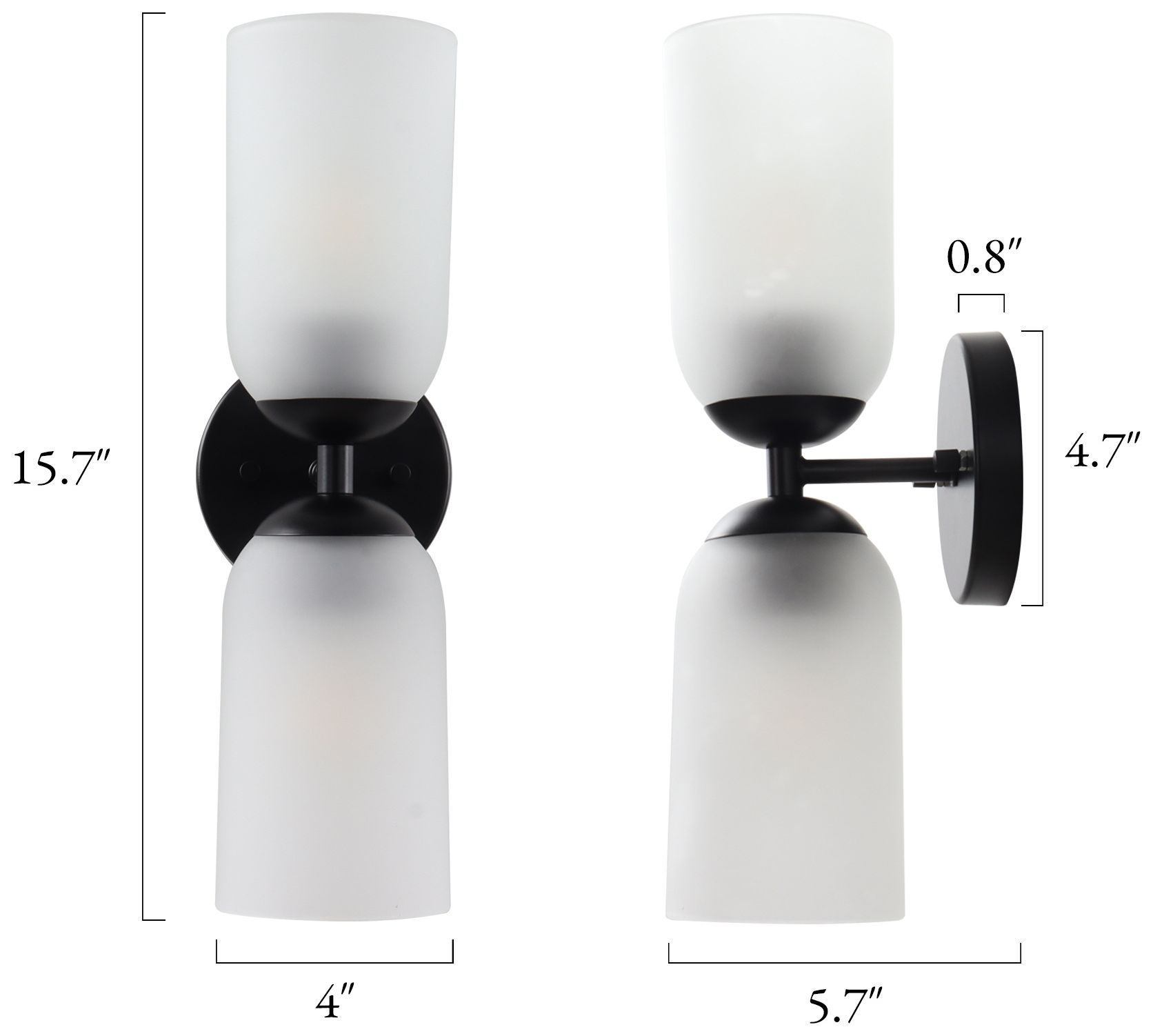 Image 2 Elara Modern Matte Black 2-Light Frosted Glass Wall Sconce Vanity Light more views