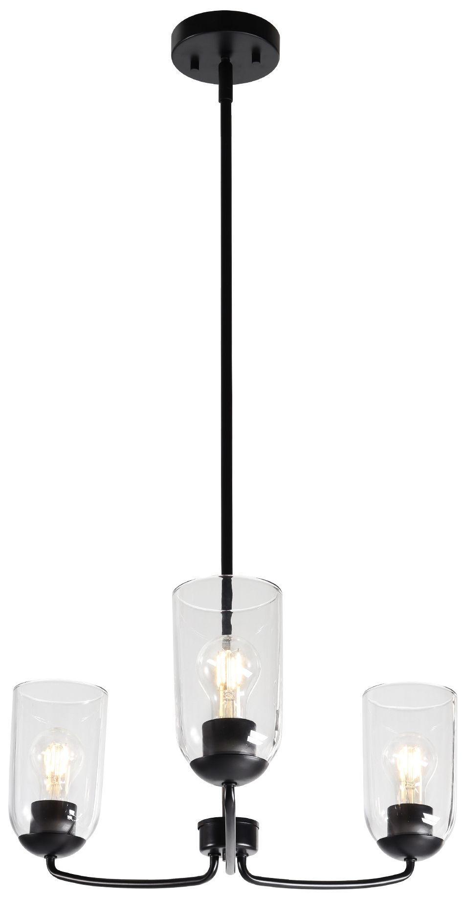 Elara Modern Matte Black 20.9" Wide 3-Light Clear Glass Chandelier