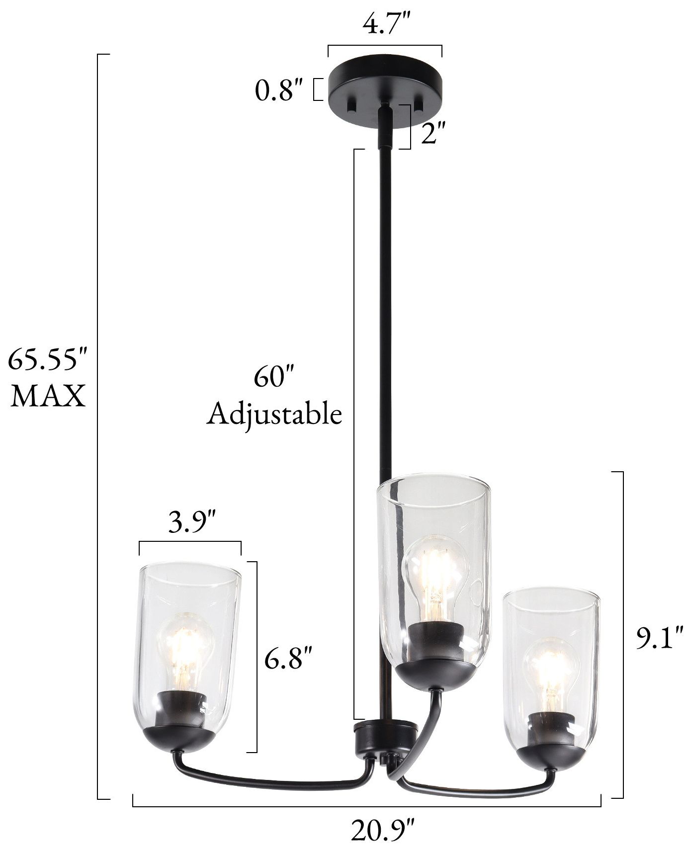 Image 2 Elara Modern Matte Black 20.9" Wide 3-Light Clear Glass Chandelier more views