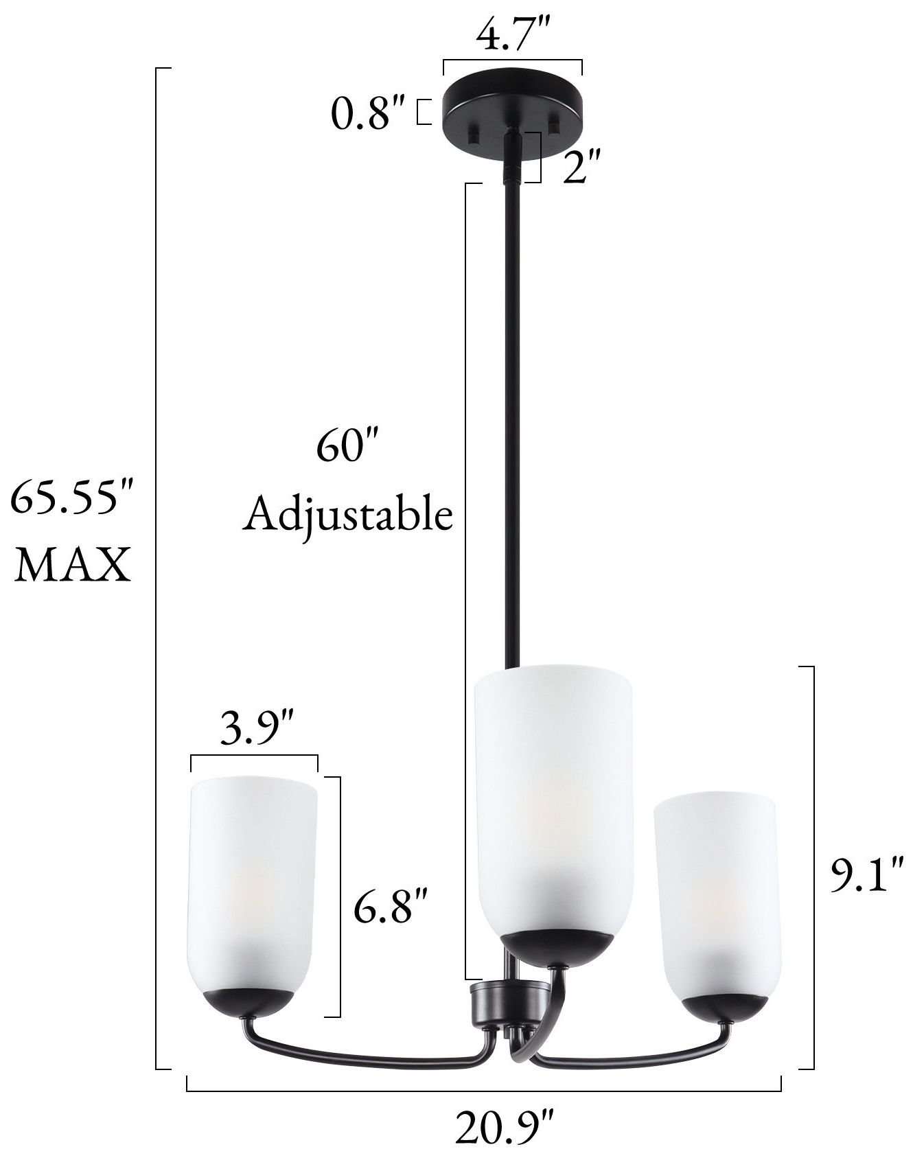 Image 2 Elara Modern Matte Black 20.9" Wide 3-Light Frosted Glass Chandelier more views
