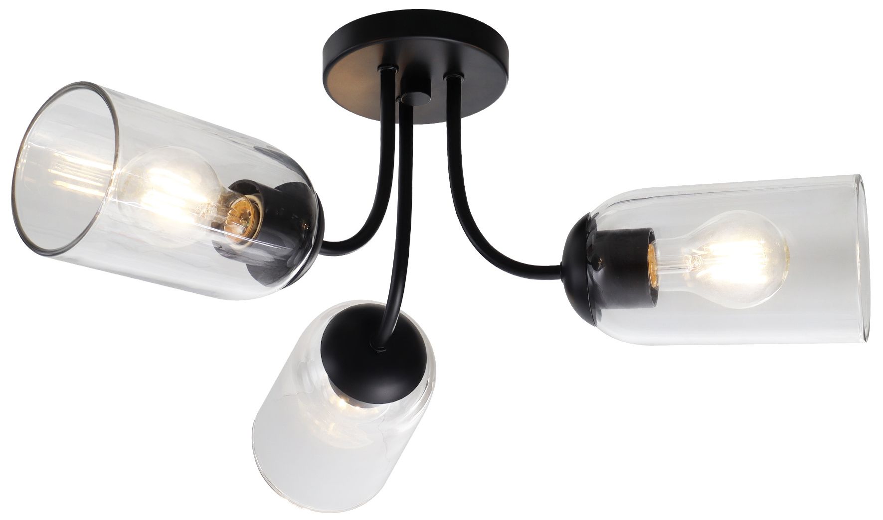 Elara Modern Matte Black 22" Wide 3-Light Clear Glass Semi Flush Mount