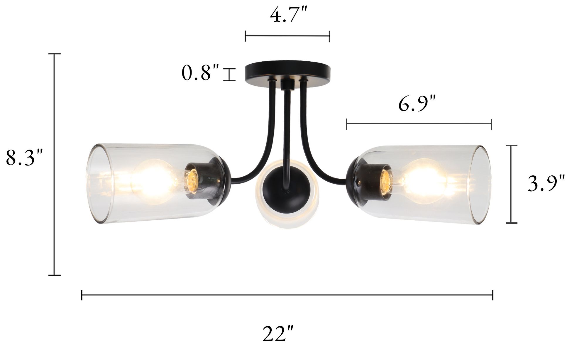 Image 2 Elara Modern Matte Black 22" Wide 3-Light Clear Glass Semi Flush Mount more views