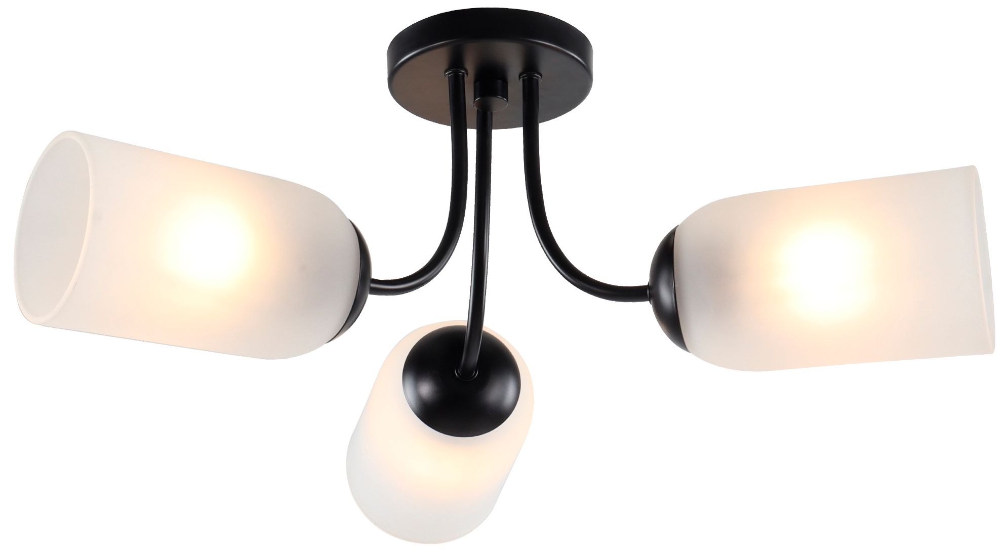 Elara Modern Matte Black 22" Wide 3-Light Frosted Glass Semi-Flush Mount