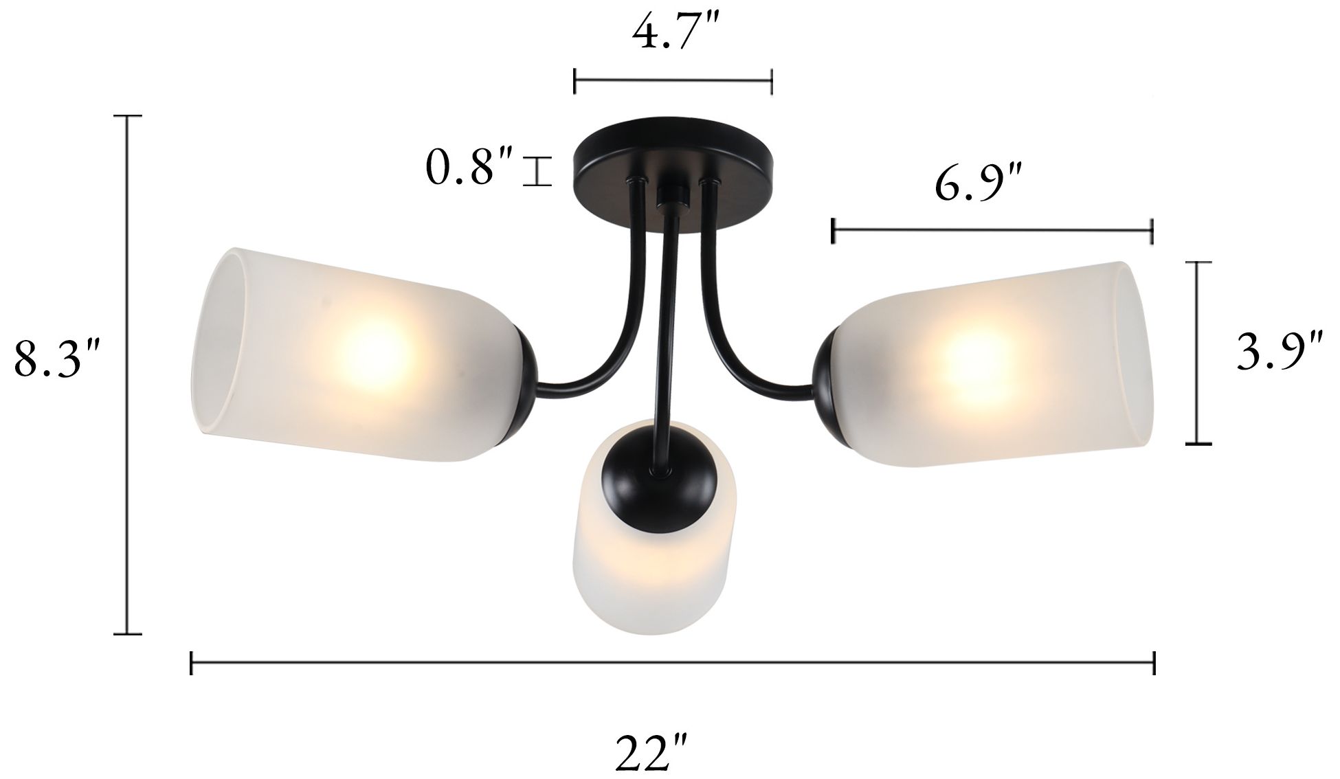 Image 2 Elara Modern Matte Black 22" Wide 3-Light Frosted Glass Semi-Flush Mount more views