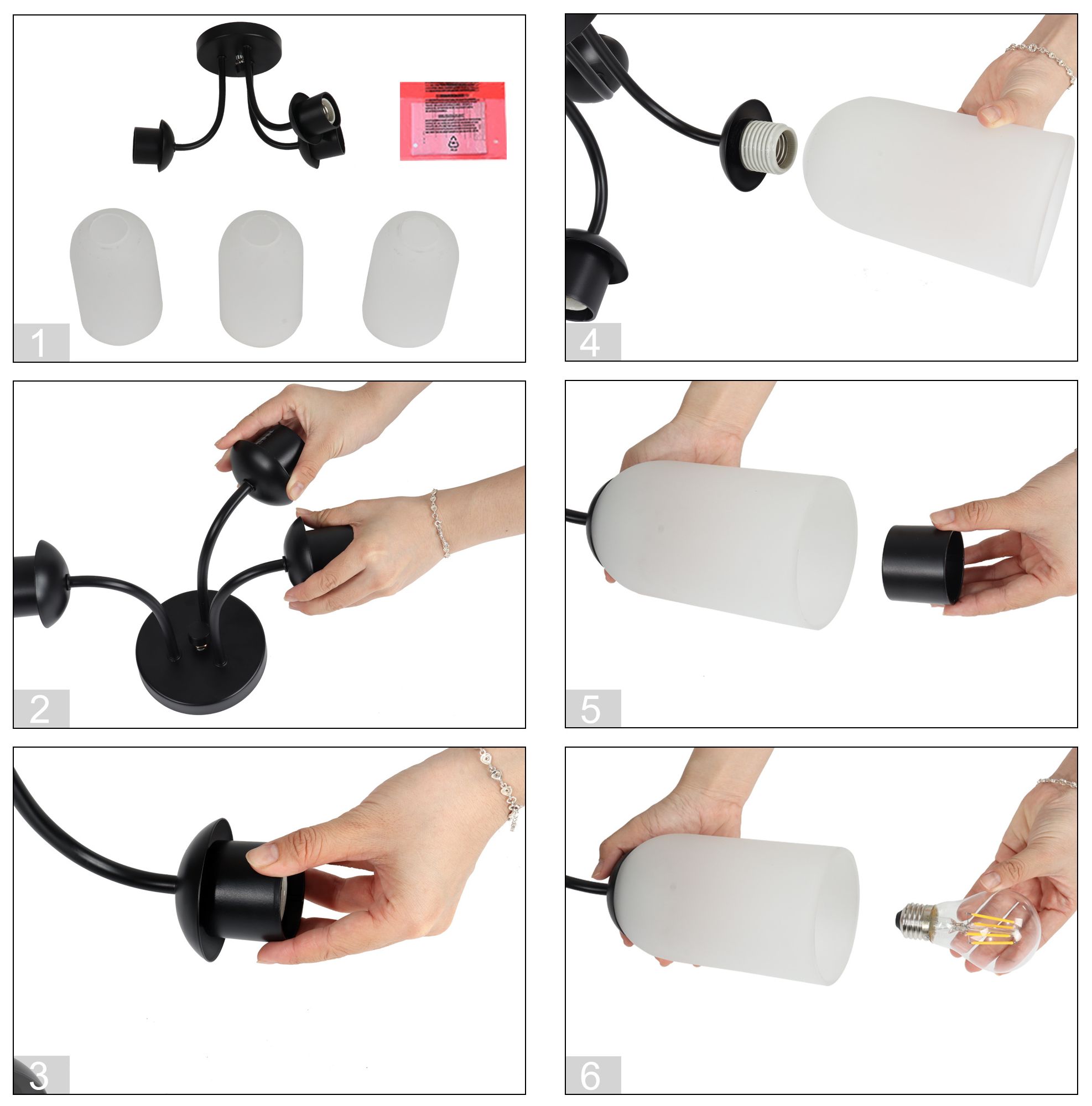 Image 4 Elara Modern Matte Black 22" Wide 3-Light Frosted Glass Semi-Flush Mount more views