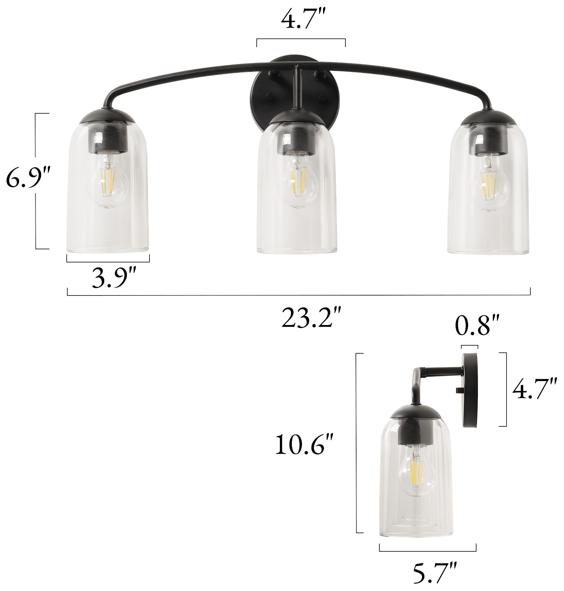 Image 2 Elara Modern Matte Black 23.2" Wide 3-Light Clear Glass Bathroom Light more views