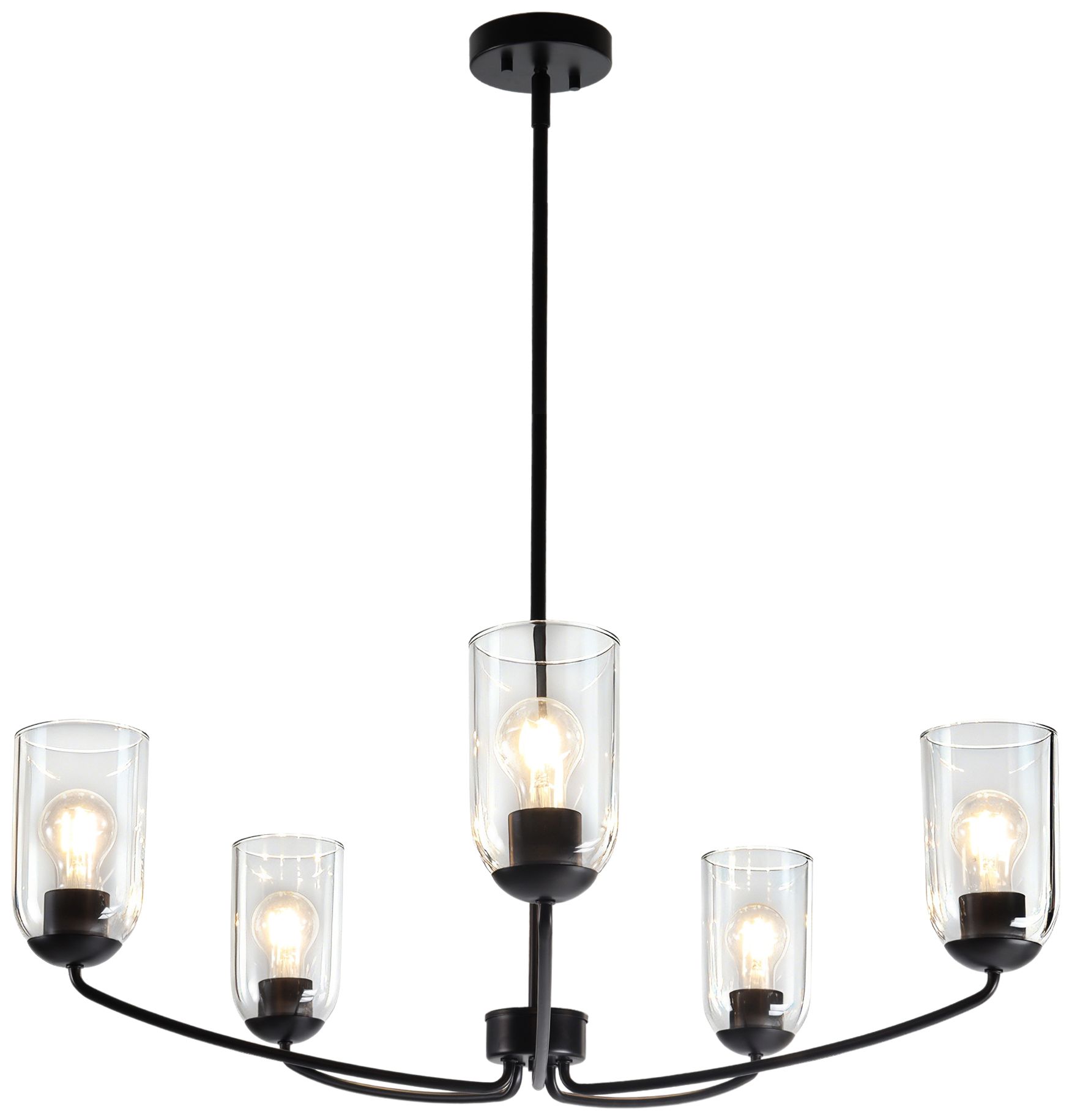 Elara Modern Matte Black 32.3" Wide 5-Light Clear Glass Chandelier Pendant