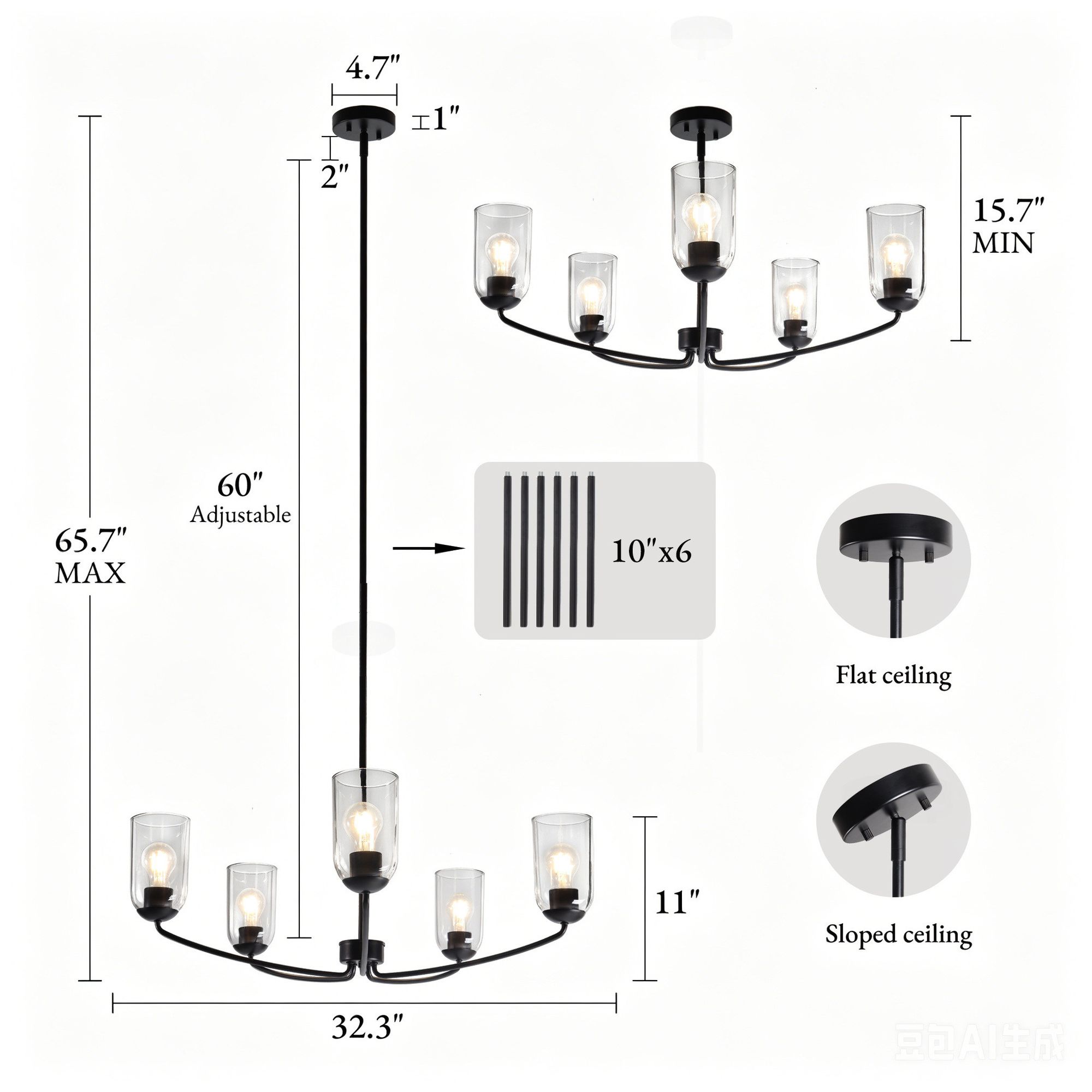 Image 2 Elara Modern Matte Black 32.3" Wide 5-Light Clear Glass Chandelier Pendant more views
