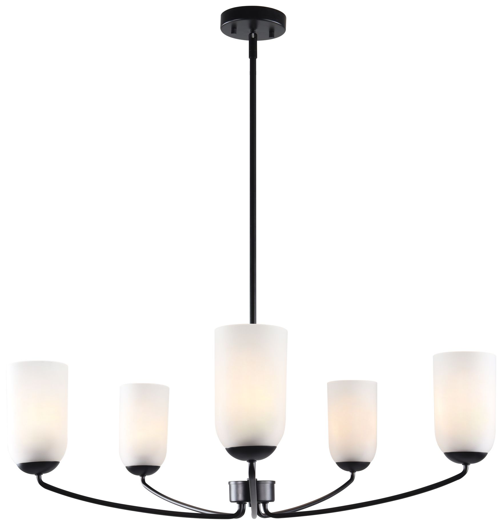 Elara Modern Matte Black 32.3" Wide 5-Light Frosted Glass Chandelier
