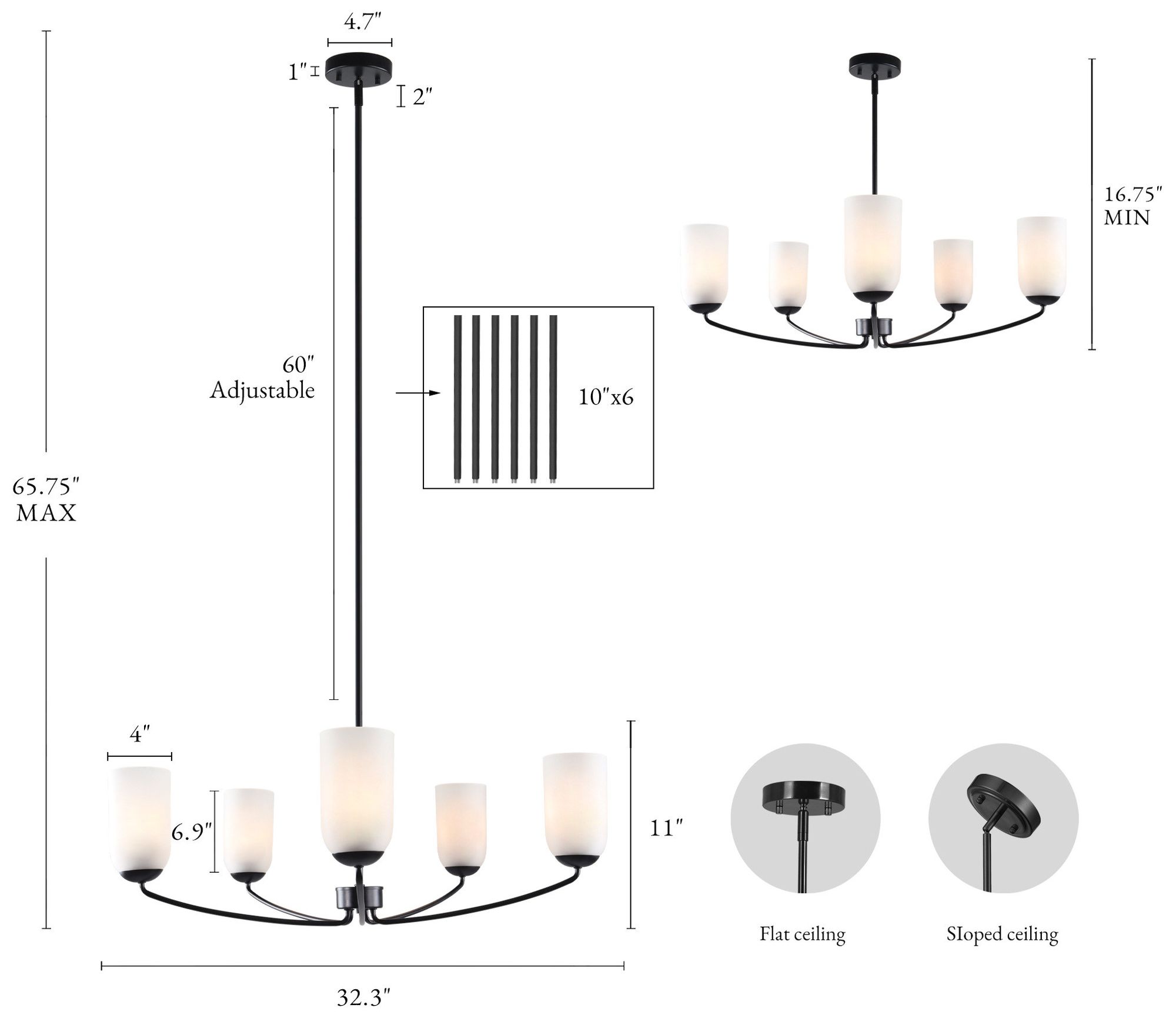 Image 2 Elara Modern Matte Black 32.3" Wide 5-Light Frosted Glass Chandelier more views