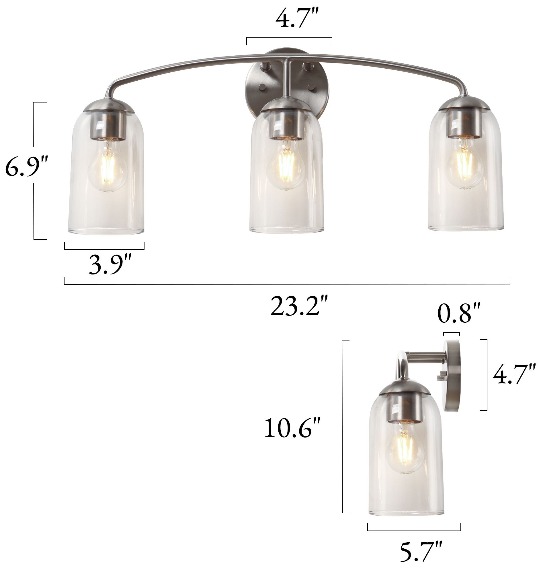 Image 2 Elara Modern Nickel 23.2" Wide 3-Light Clear Glass Bathroom Vanity Light more views