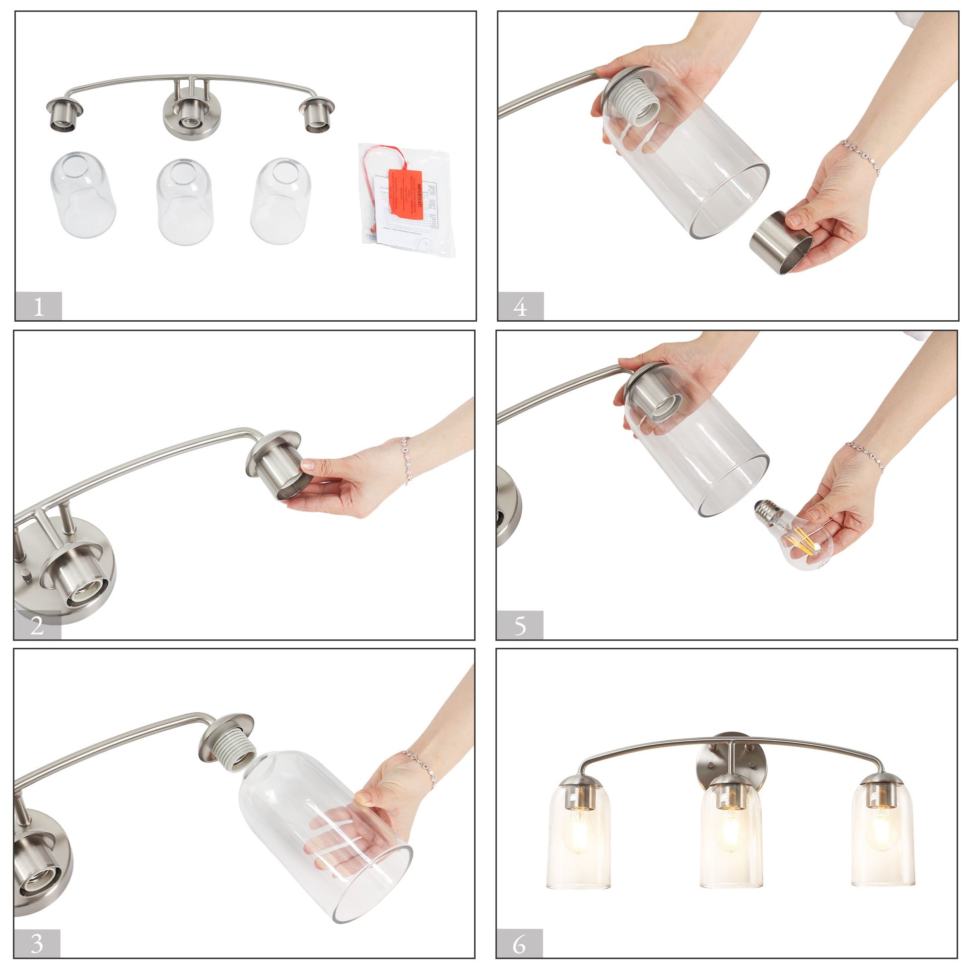 Image 4 Elara Modern Nickel 23.2" Wide 3-Light Clear Glass Bathroom Vanity Light more views