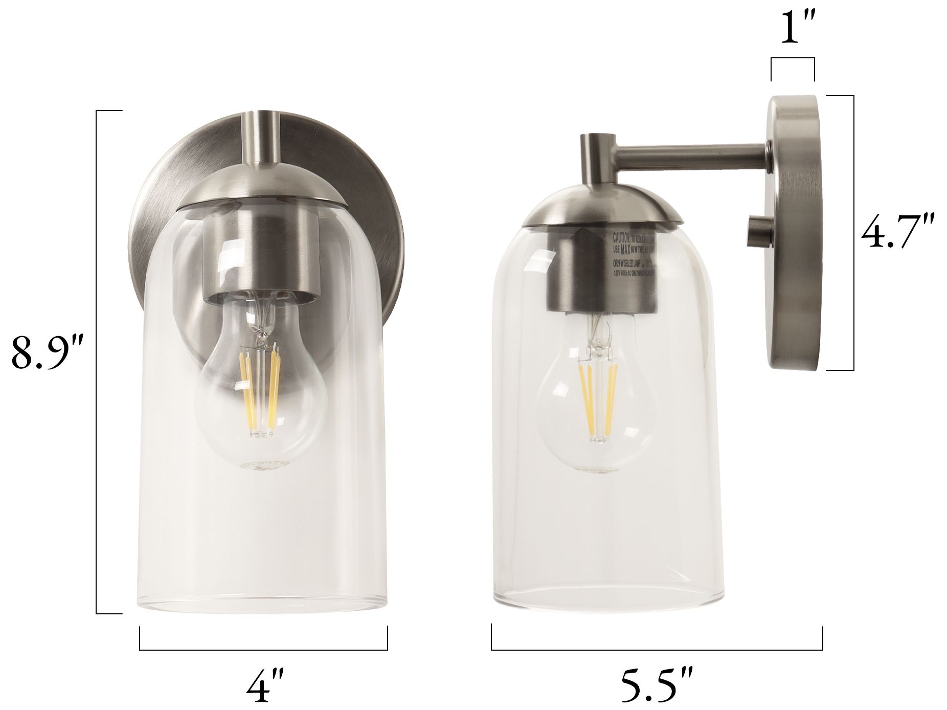 Image 2 Elara Modern Satin Nickel 1-Light Clear Glass Wall Sconce Vanity Light more views