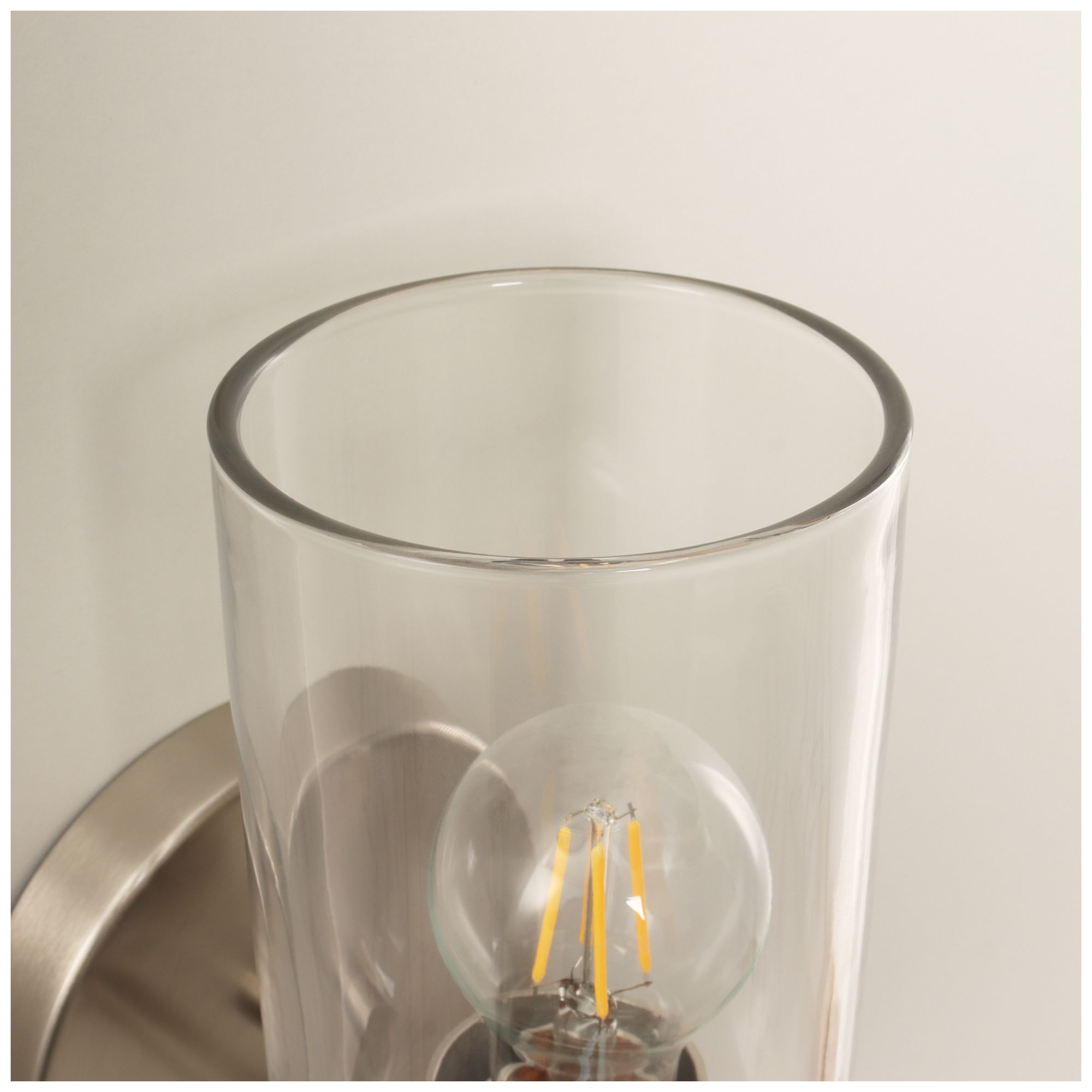 Image 3 Elara Modern Satin Nickel 1-Light Clear Glass Wall Sconce Vanity Light more views