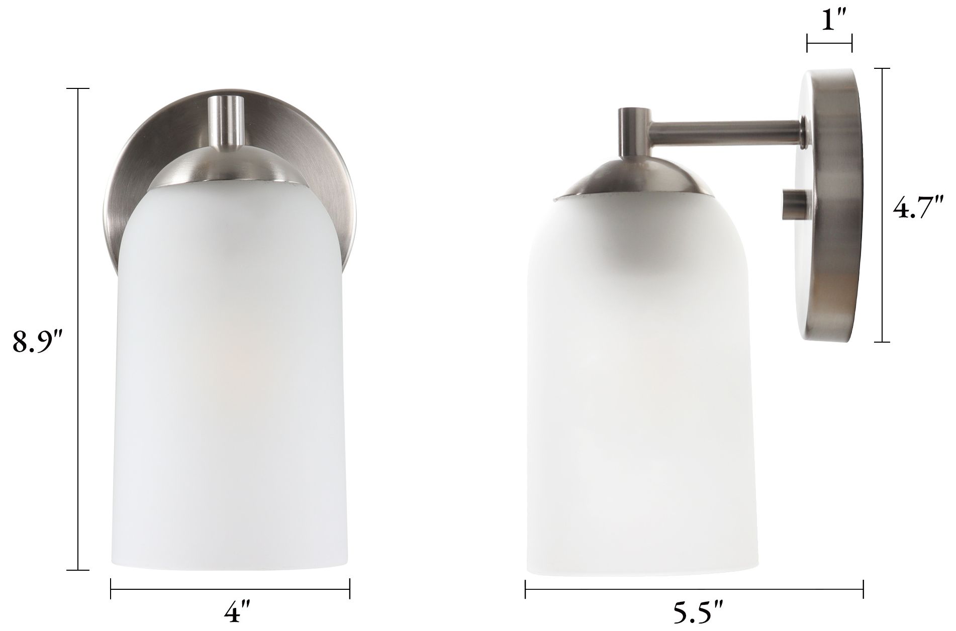Image 2 Elara Modern Satin Nickel 1-Light Frosted Glass Wall Sconce more views