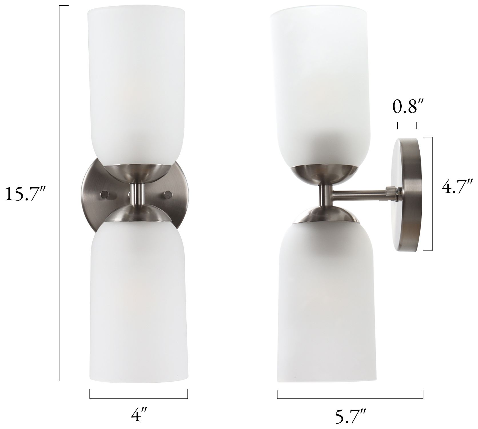 Thumbnail2 of Elara Modern Satin Nickel 2-Light Frosted Glass Wall Sconce Vanity Light more views