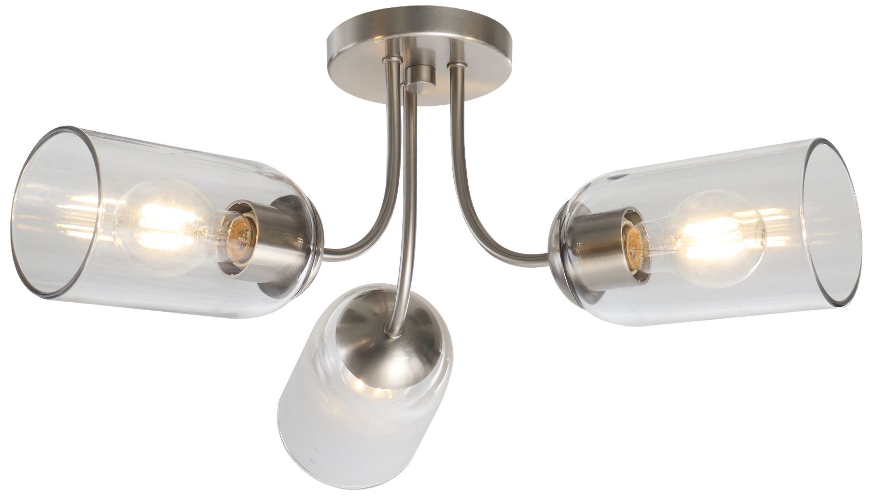 Elara Modern Satin Nickel 22" Wide 3-Light Clear Glass Semi Flush Mount