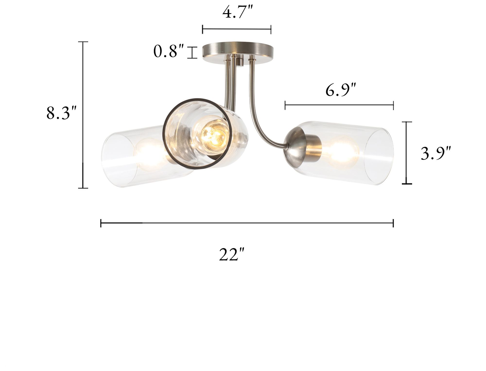 Image 2 Elara Modern Satin Nickel 22" Wide 3-Light Clear Glass Semi Flush Mount more views
