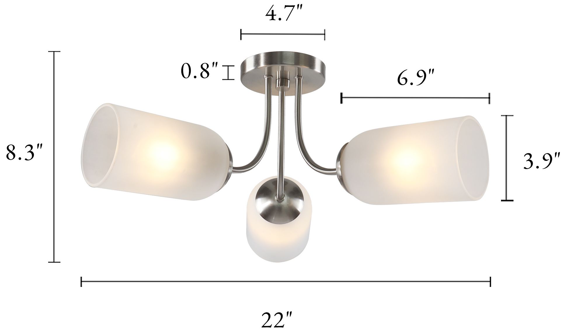 Image 2 Elara Modern Satin Nickel 22" Wide 3-Light Frosted Glass Semi-Flush Mount more views