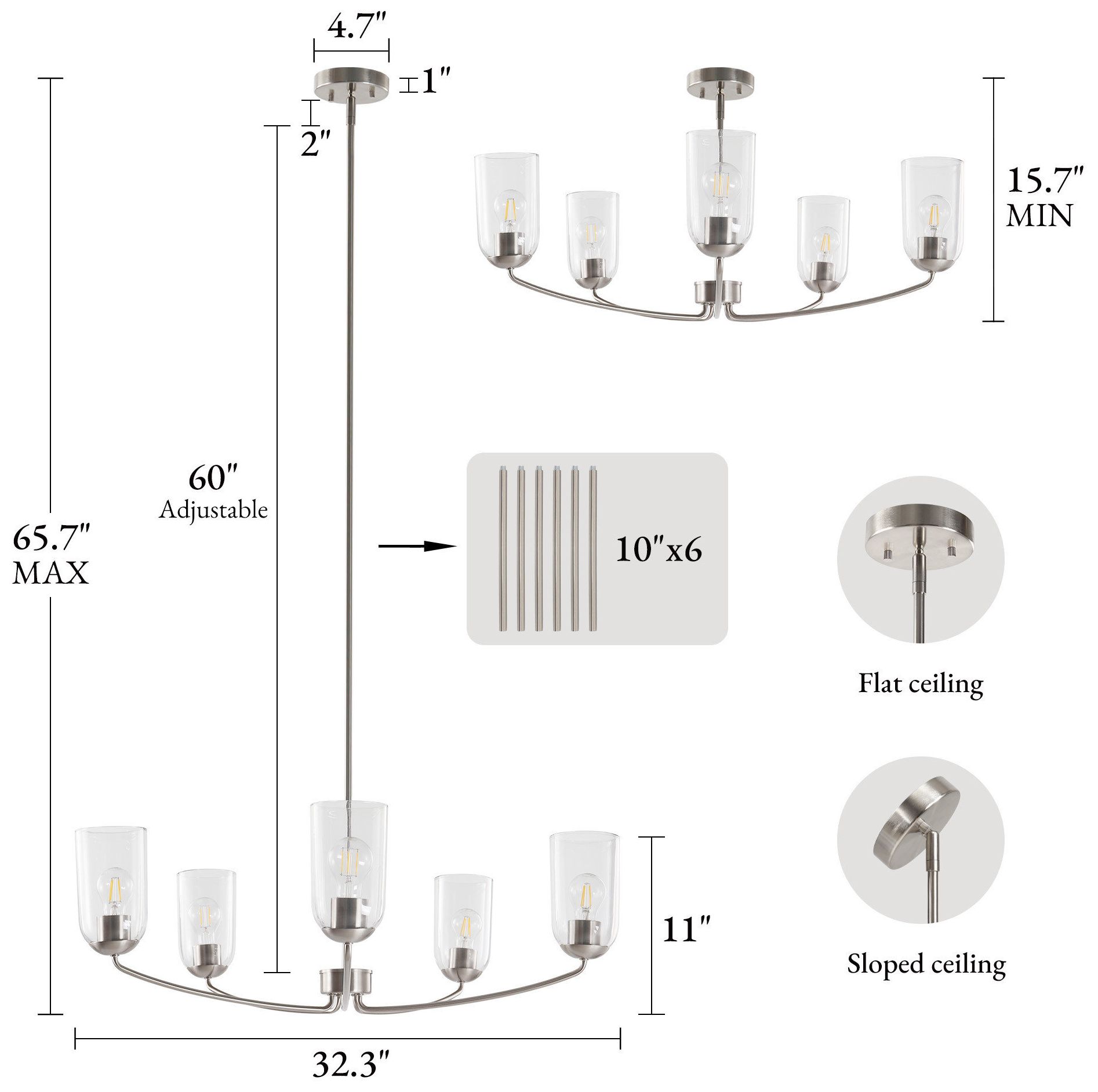 Image 2 Elara Modern Satin Nickel 32.3" Wide 5-Light Clear Glass Chandelier more views
