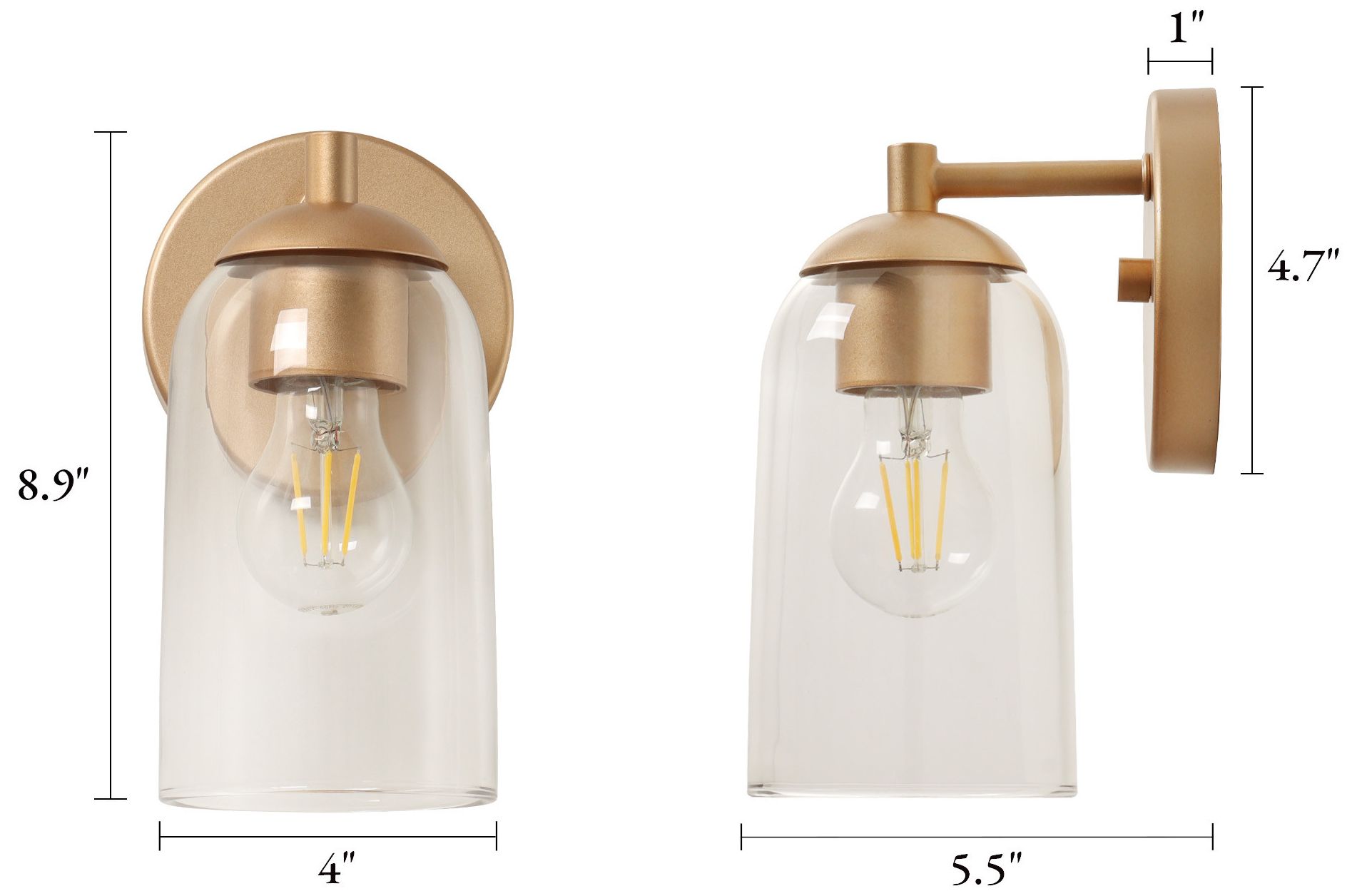 Image 2 Elara Modern Warm Gold 1-Light Clear Glass Wall Sconce Vanity Light more views