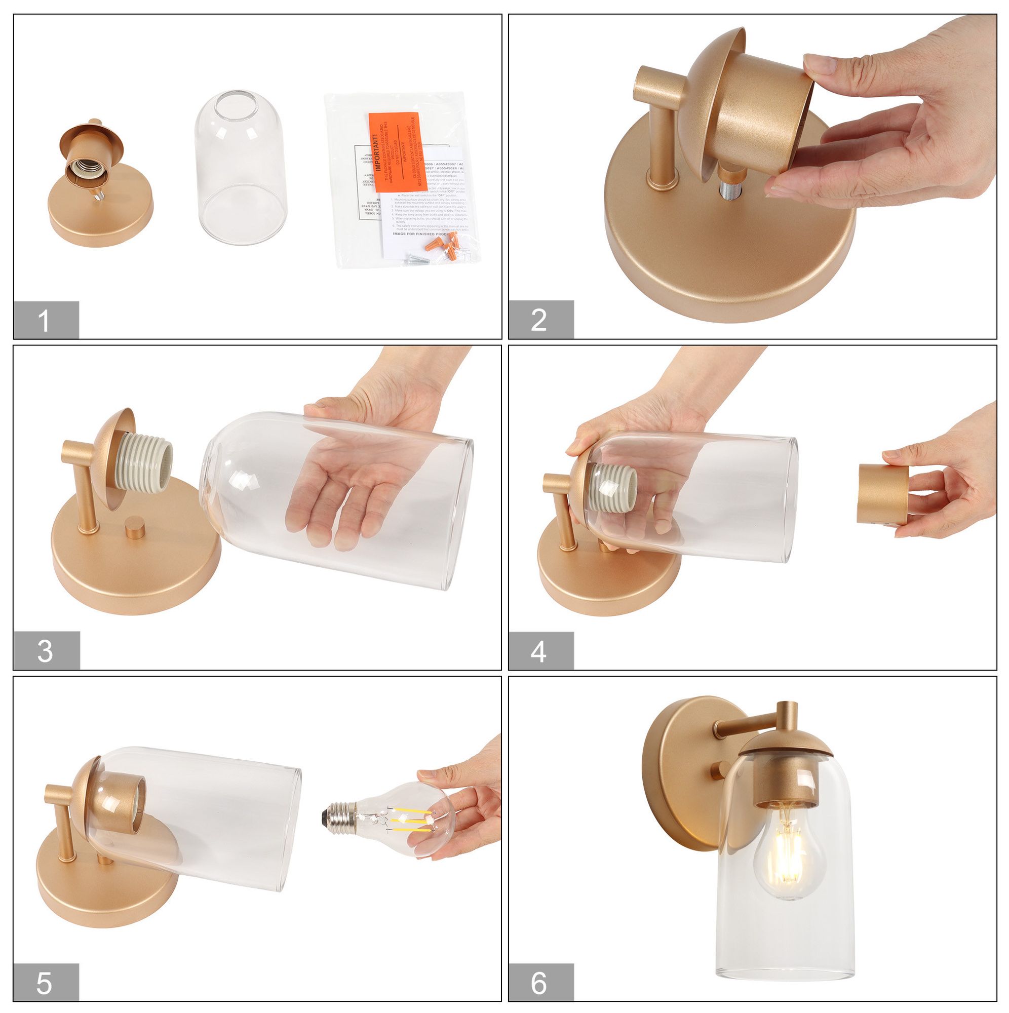Image 4 Elara Modern Warm Gold 1-Light Clear Glass Wall Sconce Vanity Light more views