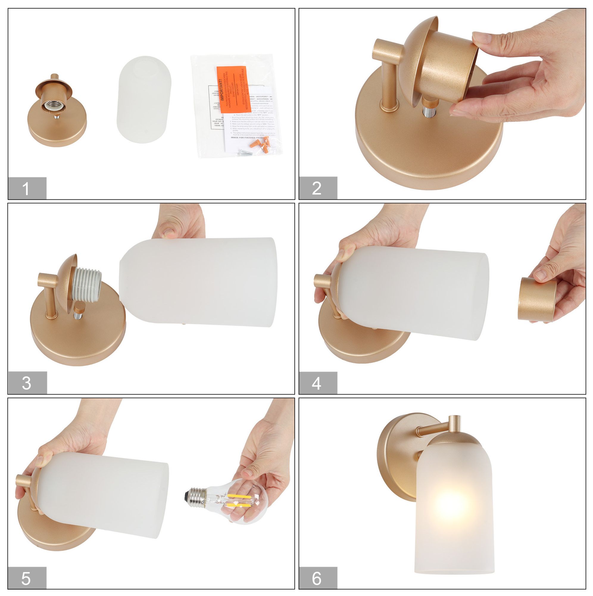 Image 4 Elara Modern Warm Gold 1-Light Frosted Glass Wall Sconce more views