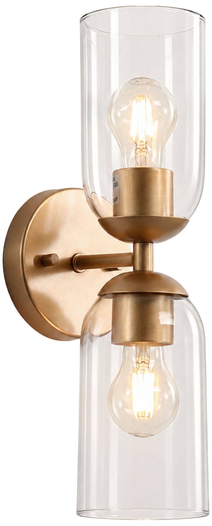 Elara Modern Warm Gold 2-Light Clear Glass Wall Sconce Vanity Light