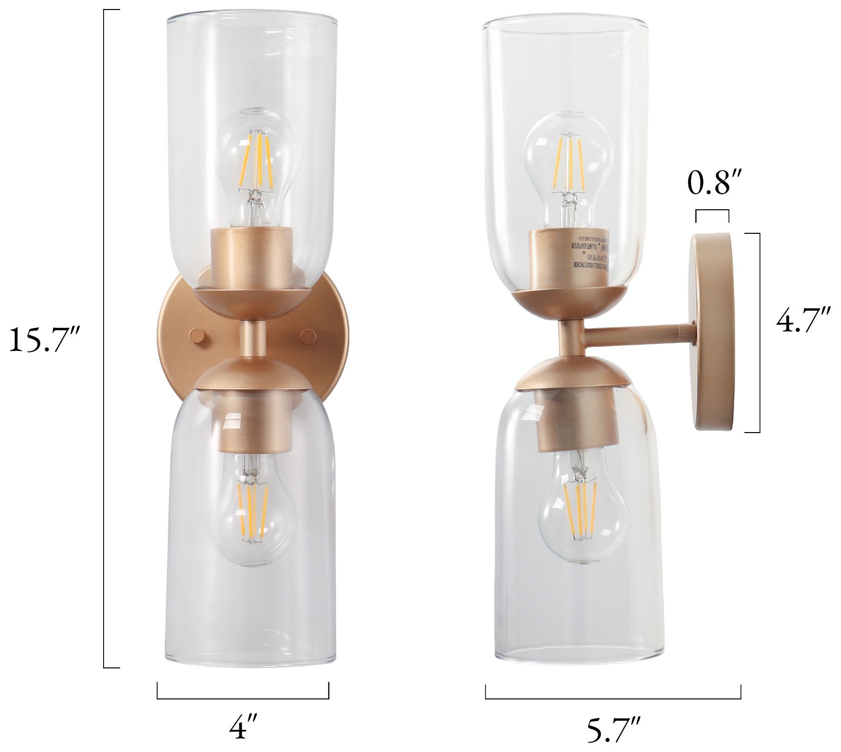 Image 2 Elara Modern Warm Gold 2-Light Clear Glass Wall Sconce Vanity Light more views