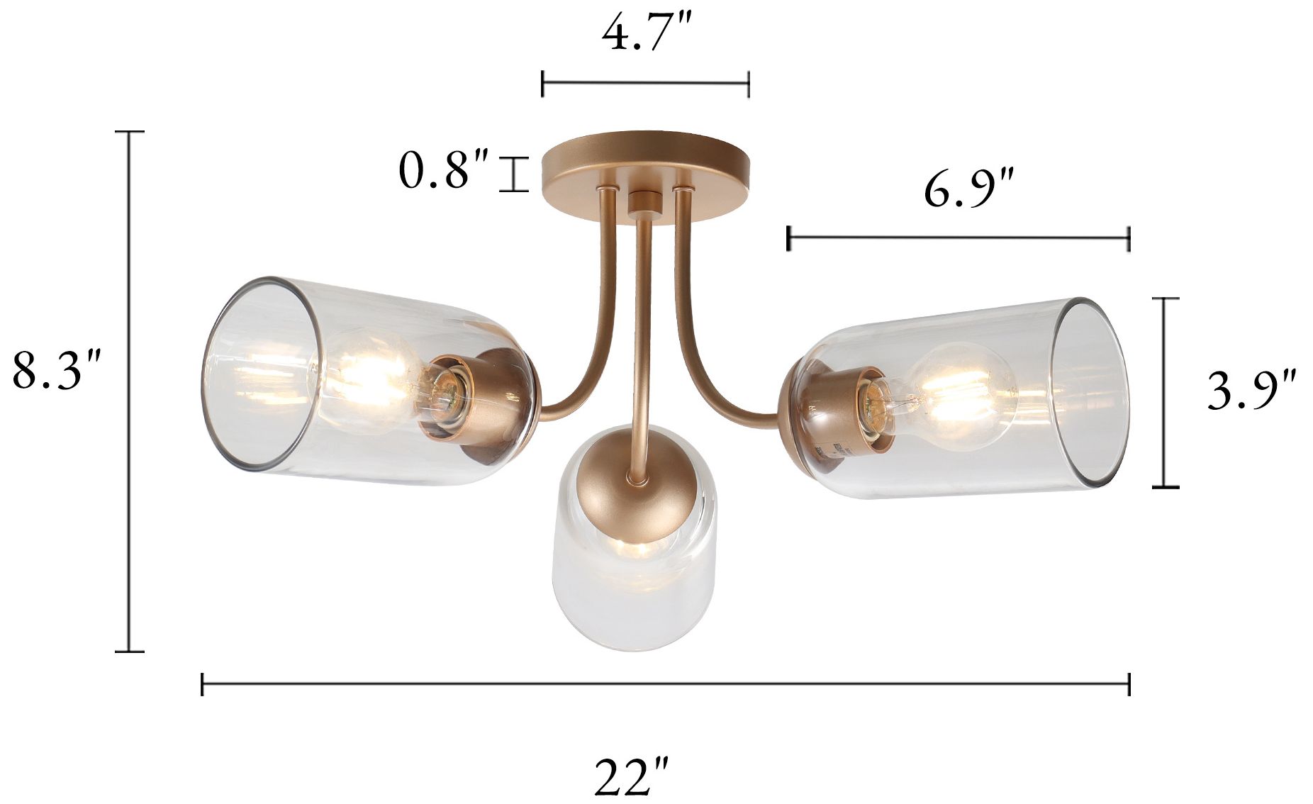 Image 2 Elara Modern Warm Gold 22" Wide 3-Light Clear Glass Semi Flush Mount more views