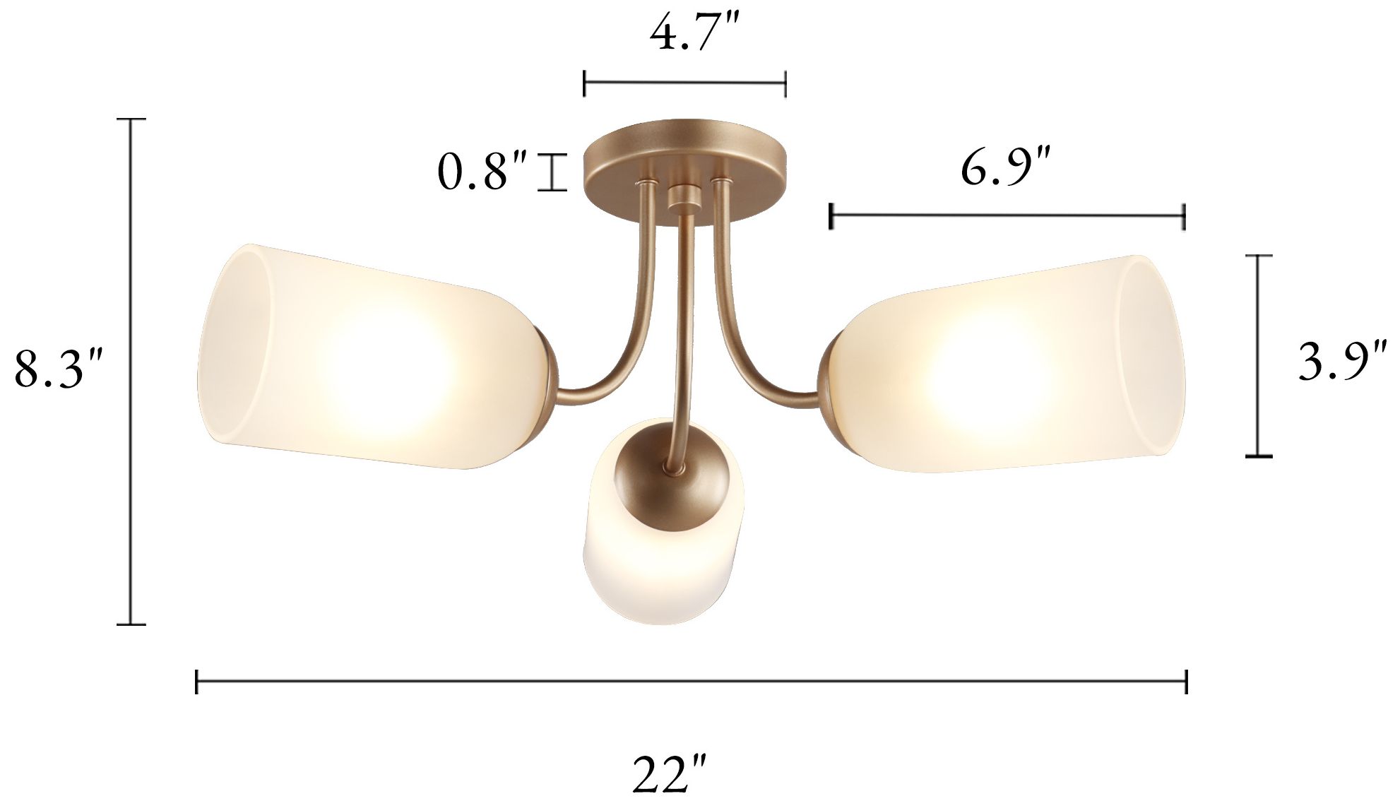 Image 2 Elara Modern Warm Gold 22" Wide 3-Light Frosted Glass Semi-Flush Mount more views
