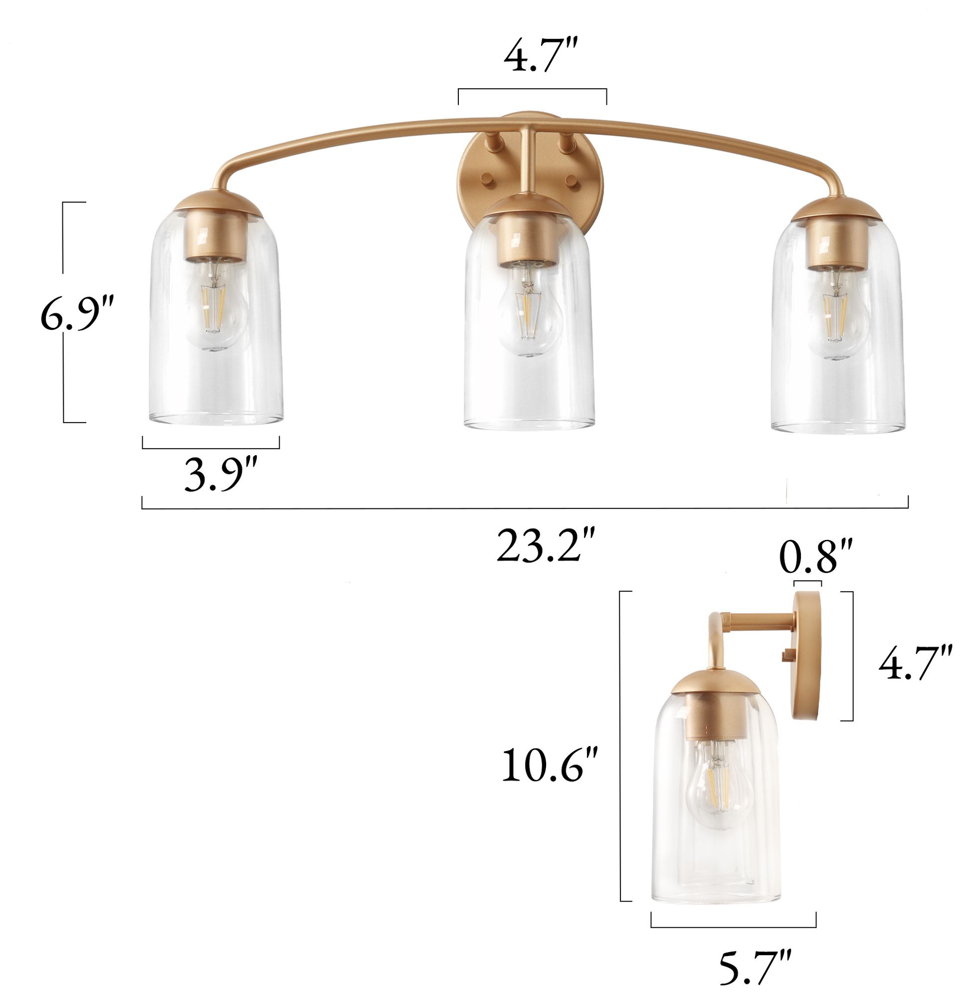 Image 2 Elara Modern Warm Gold 23.2" Wide 3-Light Clear Glass Bathroom Vanity Light more views
