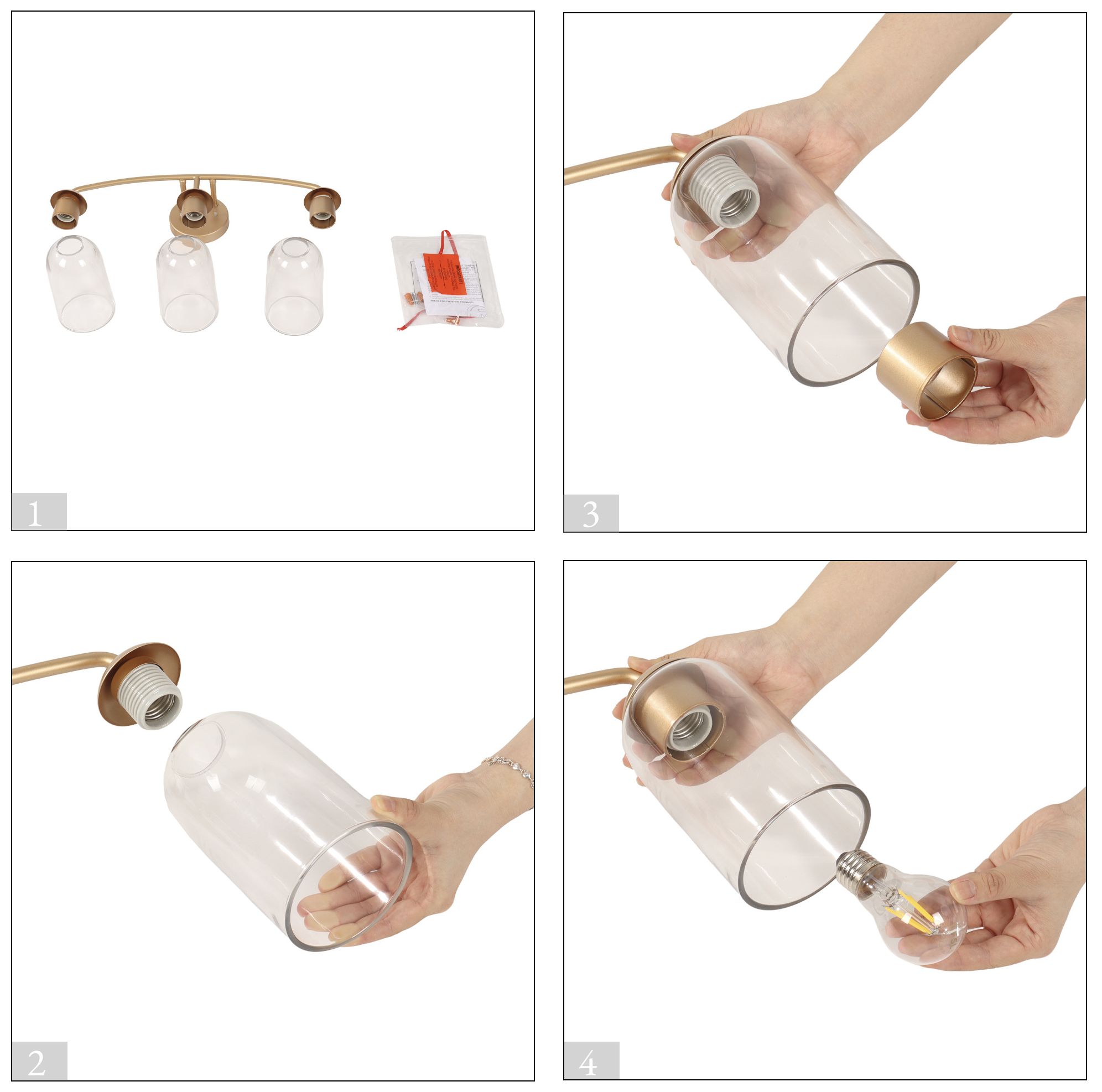 Image 4 Elara Modern Warm Gold 23.2" Wide 3-Light Clear Glass Bathroom Vanity Light more views
