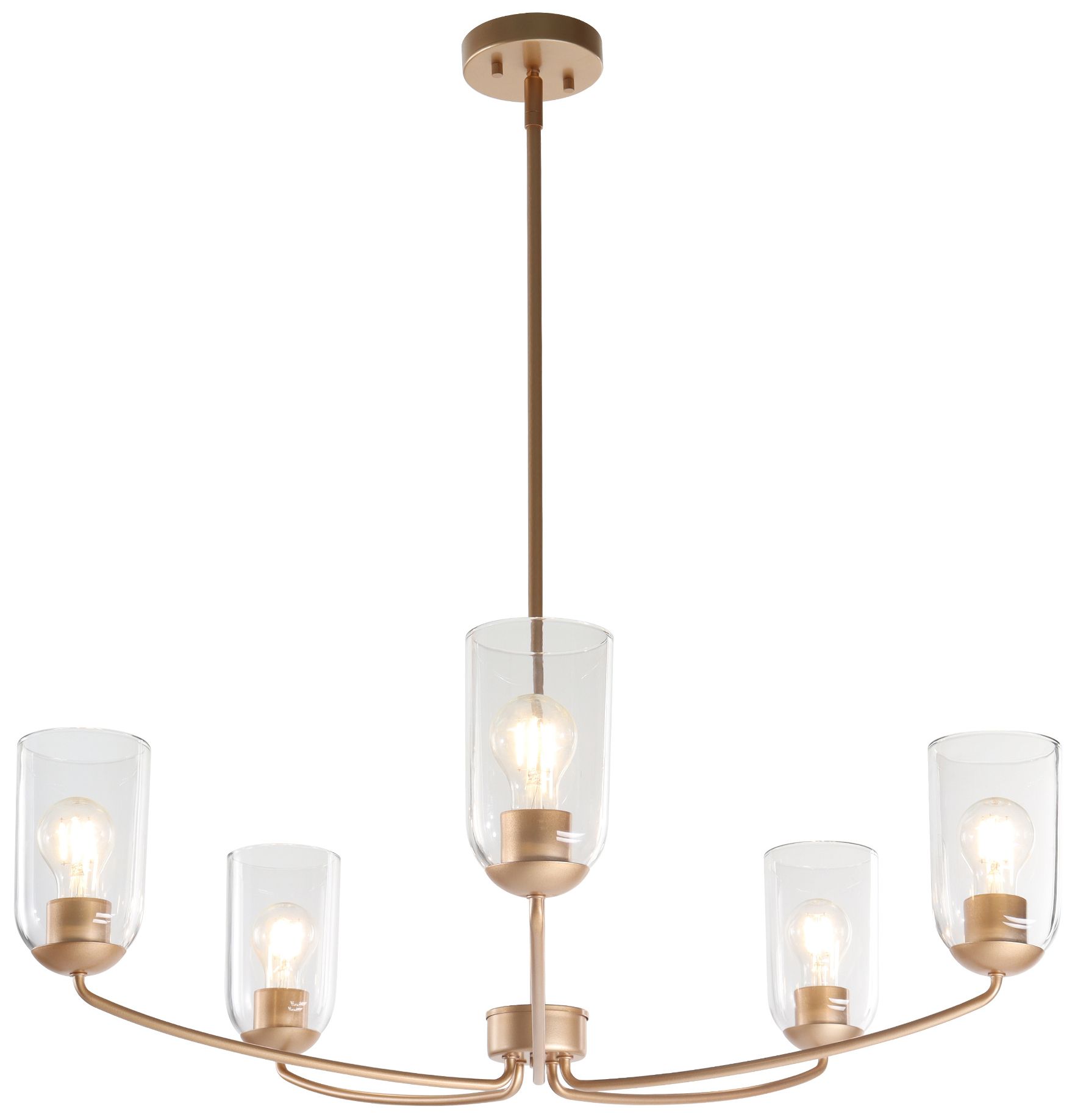 Elara Modern Warm Gold 32.3" Wide 5-Light Clear Glass Chandelier
