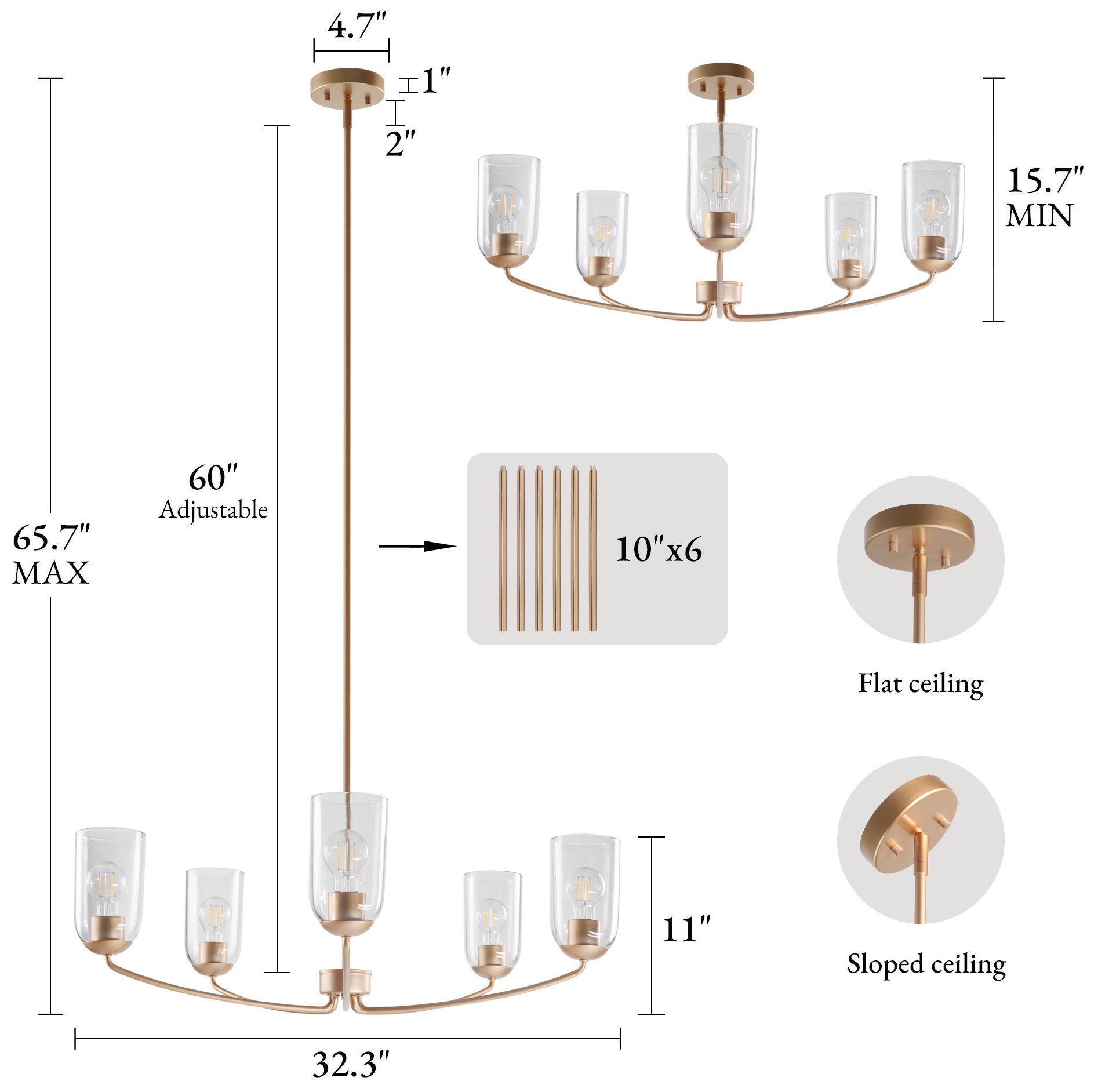 Image 2 Elara Modern Warm Gold 32.3" Wide 5-Light Clear Glass Chandelier more views