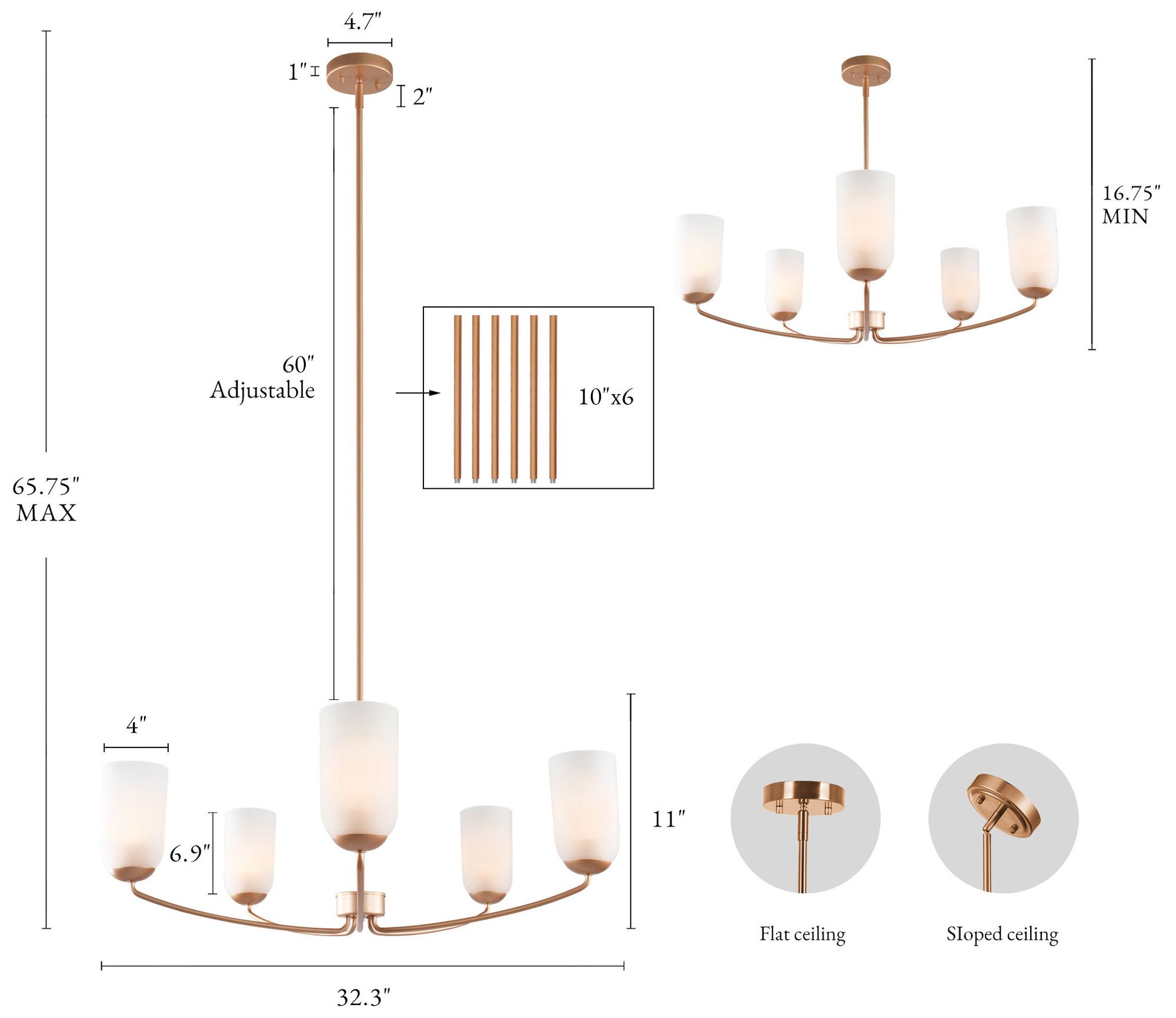 Image 2 Elara Modern Warm Gold 32.3" Wide 5-Light Frosted Glass Chandelier more views