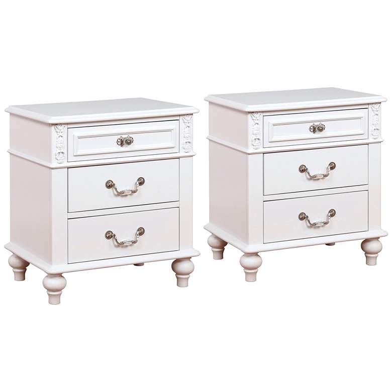 Image 1 Elati 24" Wide White 3-Drawer Nightstands with USB Ports Set of 2