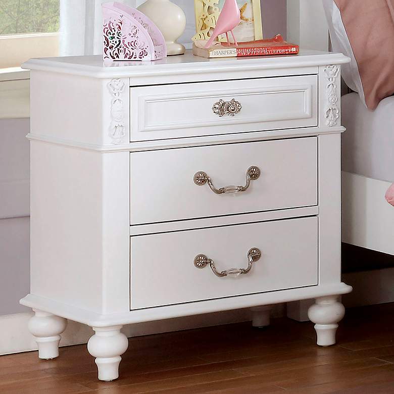 Image 1 Elati 24 inch Wide White Wood 3-Drawer Nightstand with USB Port