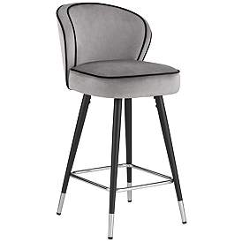 Image3 of Elba 27 3/4" Gray Velvet with Black Piping Counter Stool