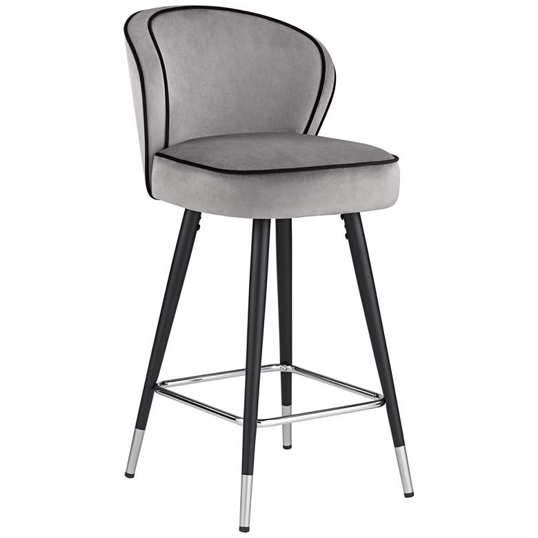 Image 3 Elba 27 3/4 inch Gray Velvet with Black Piping Counter Stool