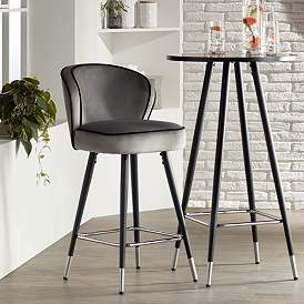 Image2 of Elba 27 3/4" Gray Velvet with Black Piping Counter Stool