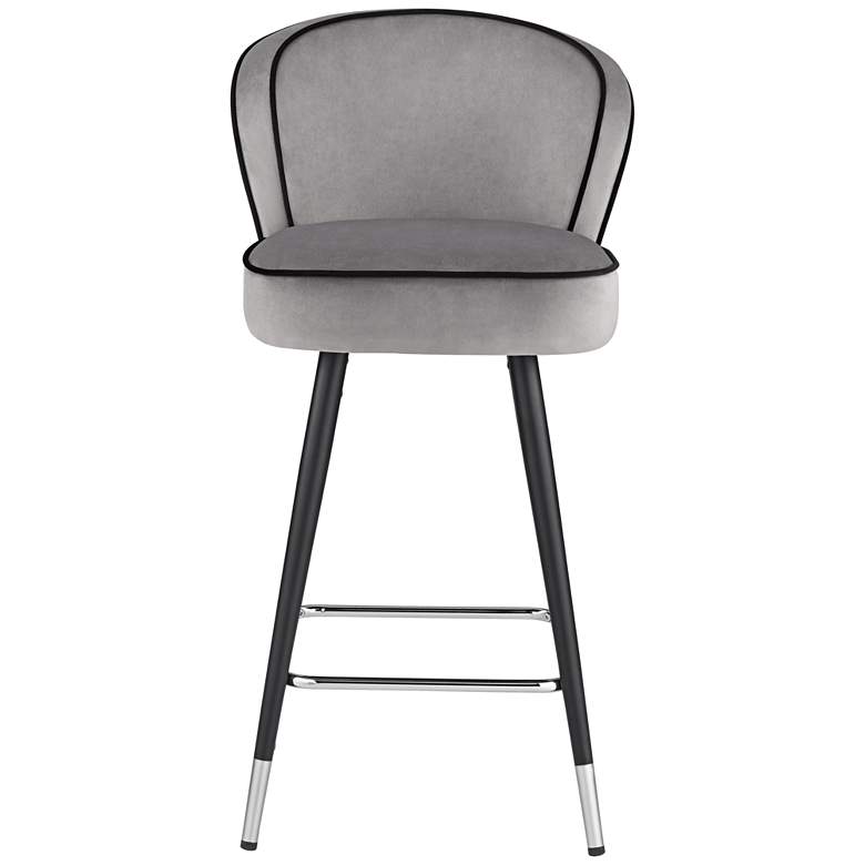 Image 7 Elba 27 3/4" Gray Velvet with Black Piping Counter Stool more views