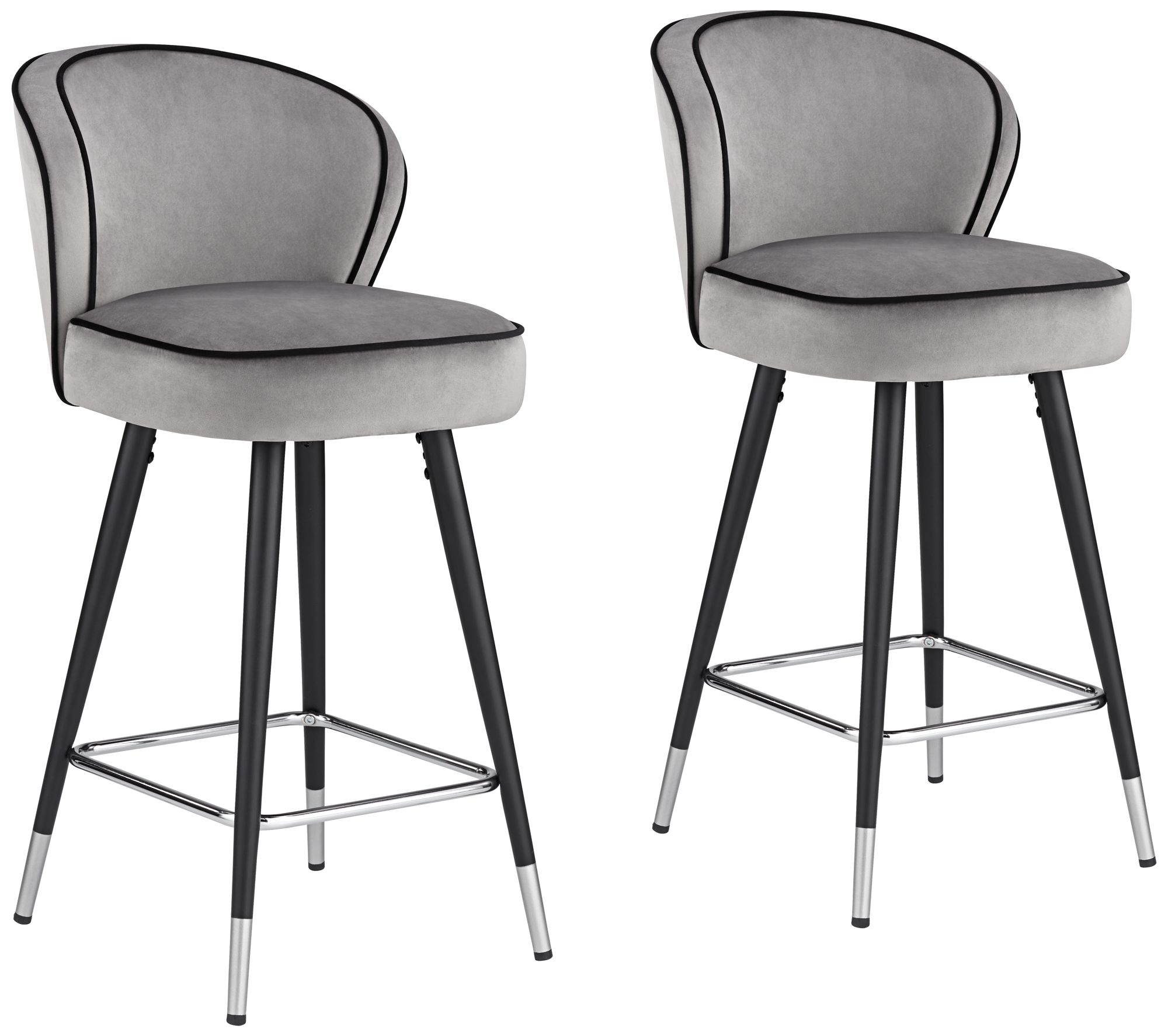 Image 3 Elba 27 3/4" Gray Velvet with Black Piping Counter Stools Set of 2