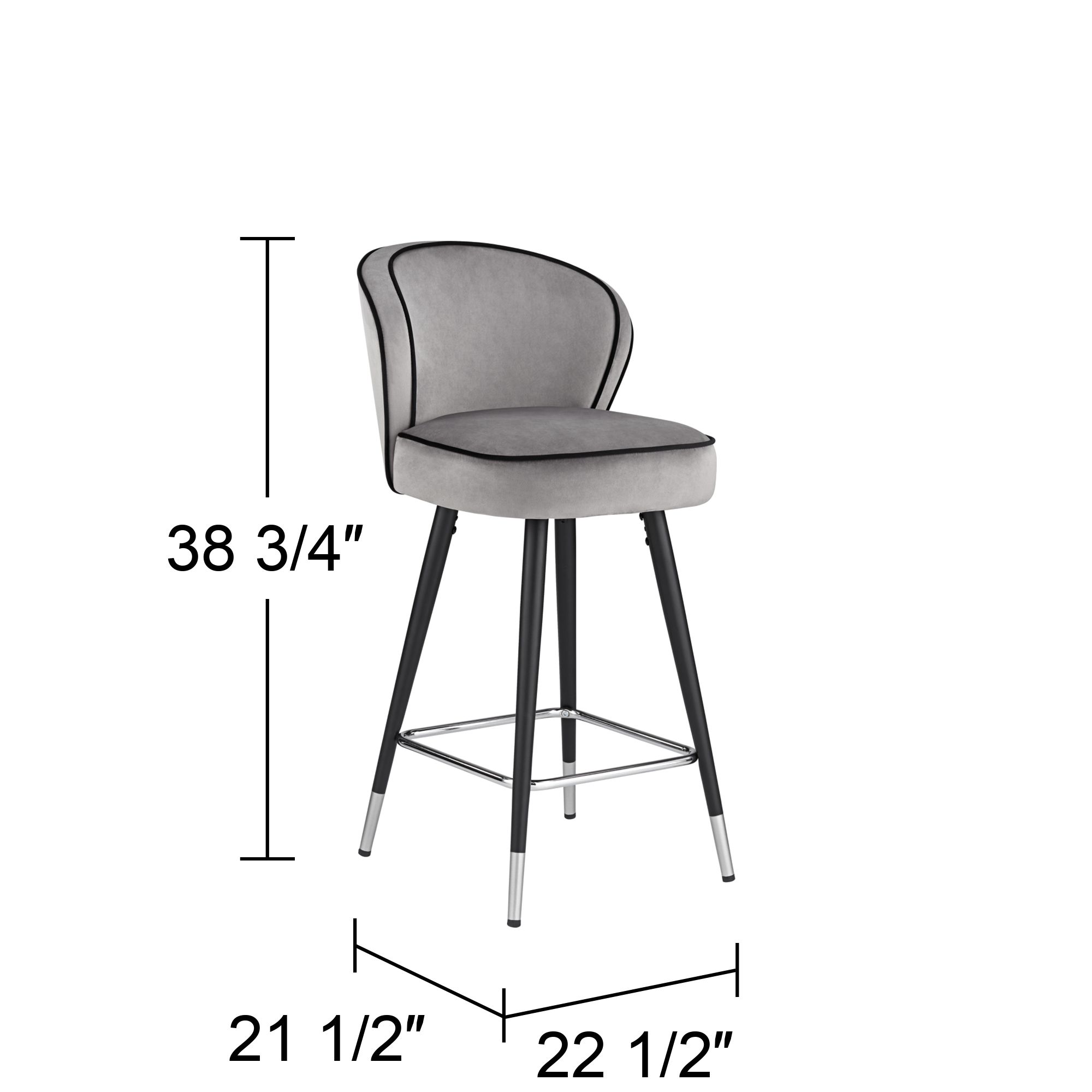Elba 27 3/4" Gray Velvet with Black Piping Counter Stools Set of 2 in scene
