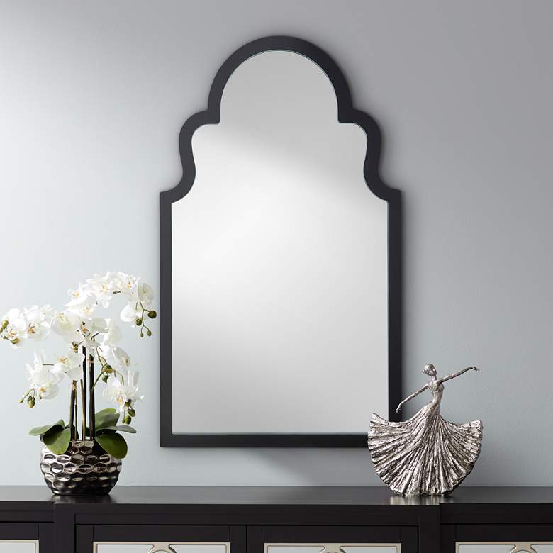 Image 1 Elberta Black Lacquer 24 inch x 40 inch Arch Top Wall Mirror