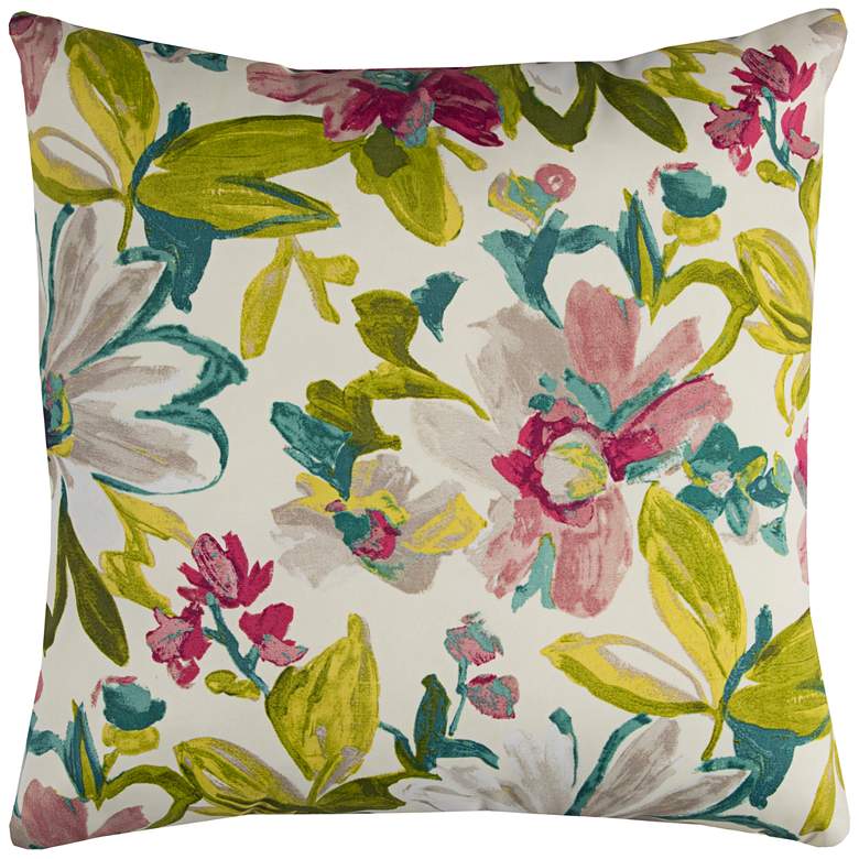 Image 1 Elberta White Floral 22 inch Square Throw Indoor-Outdoor Pillow
